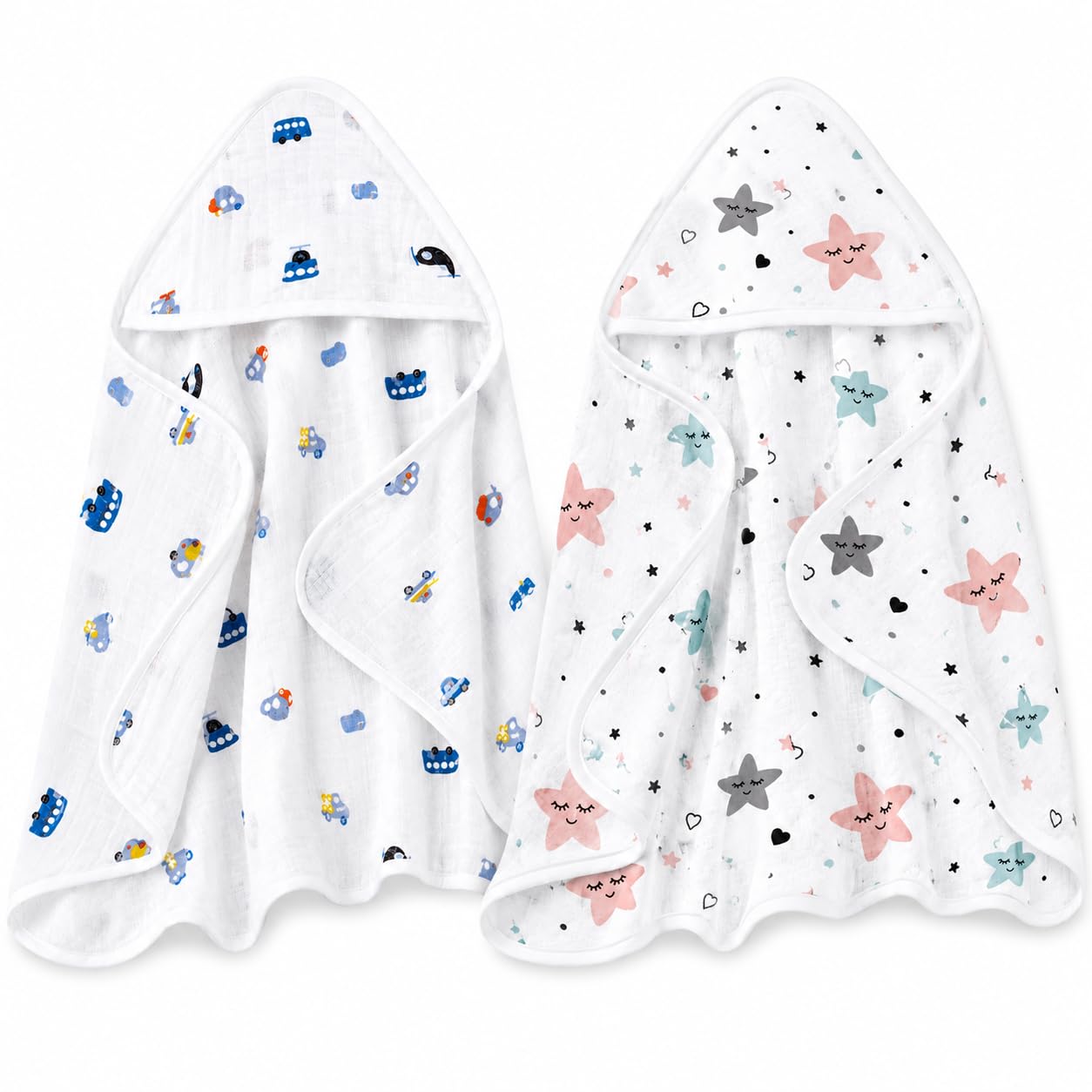 COCOSHELL 100% Muslin Cotton Single Layer Baby Hooded Bath Towel for Newborn | 70x70cm | Extra Soft, Absorbent & Skin Friendly | Pack of 2-image-17