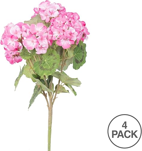 Miniatura 5 de Vickerman Arbusto de geranio rosa artificial para todos los días, 18 pulgadas de largo, decoración floral sintética de alta calidad para bodas o