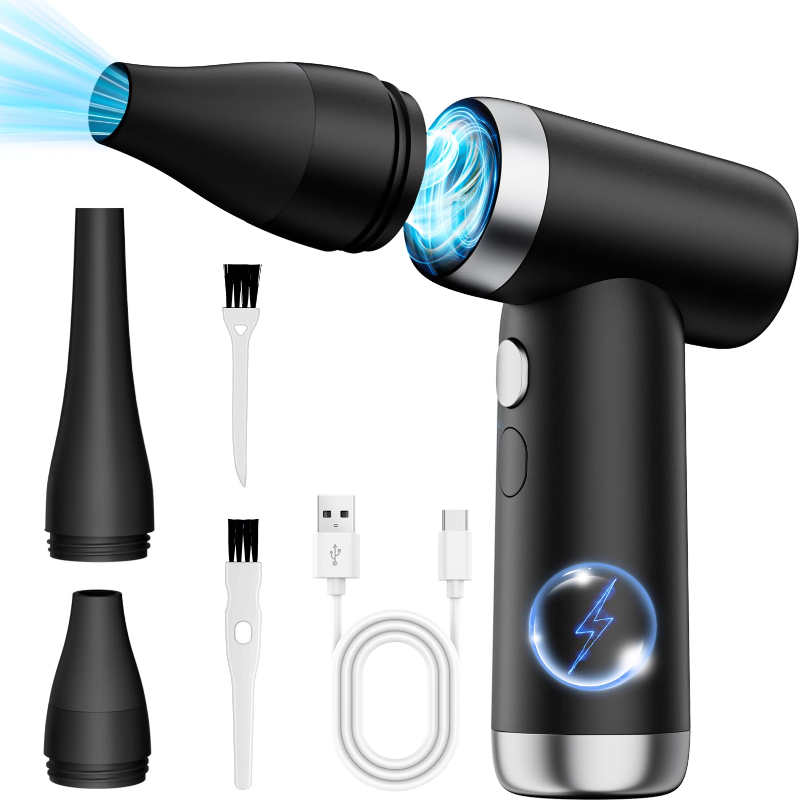 HAGOOGI Compressed Air Duster - Powerful 120000RPM Portable Electric Air Duster 4 Speed Fast Charging Air Blower Keyboard Cleaner with High Battery Life, Inflate & Deflate Dual-Use, Black