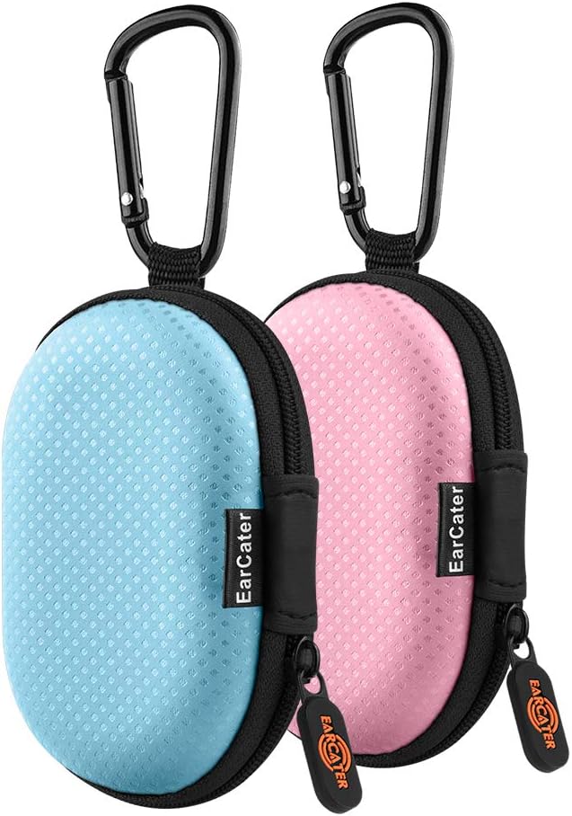 Earbuds Case Storage, Earcater【2Pack, Blue+Pink】Oval Small In-Ear Headphones Carrying Punch Bag with Mesh Pocket for Airpods, Samsung Galaxy Buds, Wireless Earbuds, Bluetooth Headsets