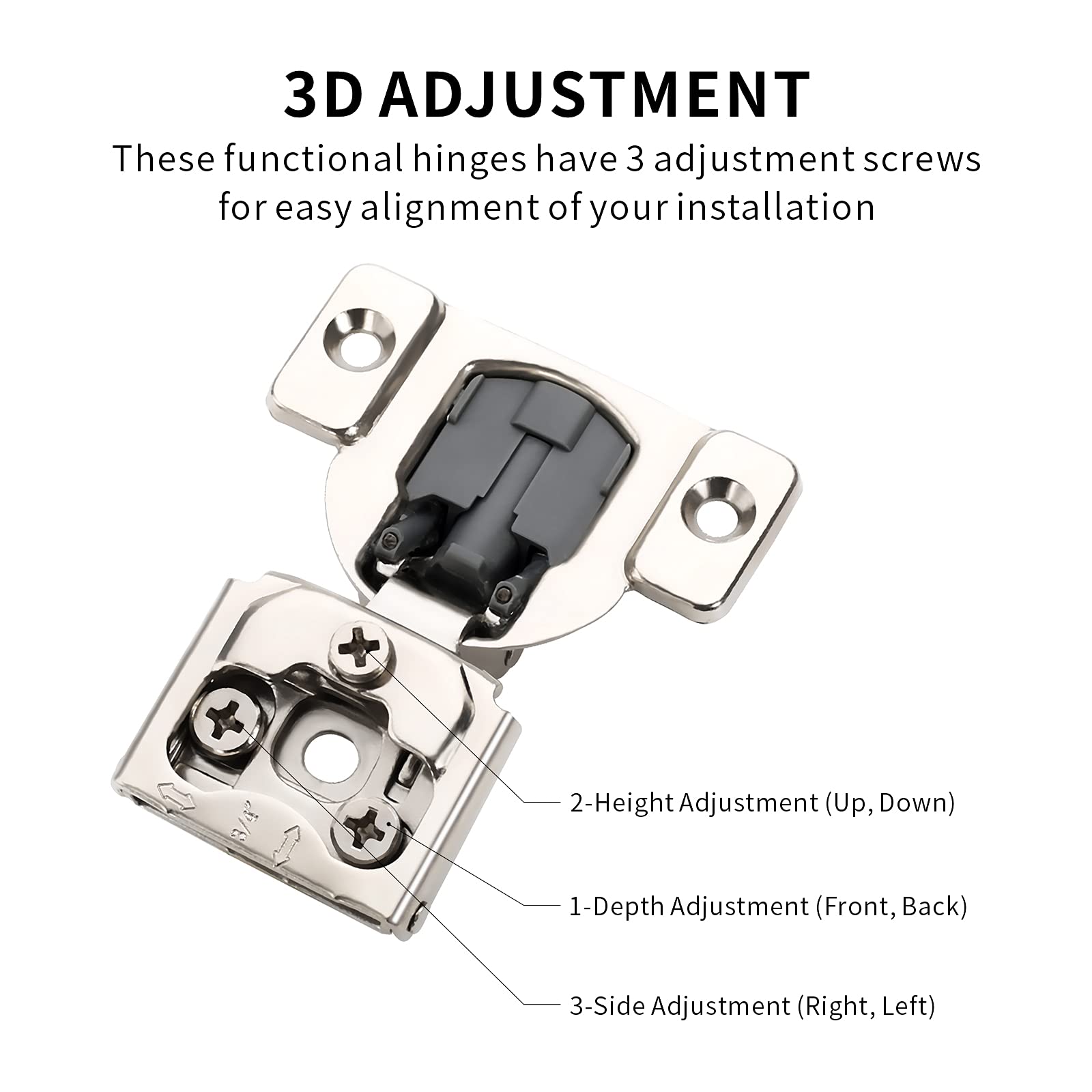 Amerdeco 1.9 cm (3/4 Zoll) Overlay Soft Close Schrankscharniere mit 3-Wege-Einstellung, langsam schließende Schrankscharniere, 105 Grad Küchenschrank-Scharniere mit Schrauben.