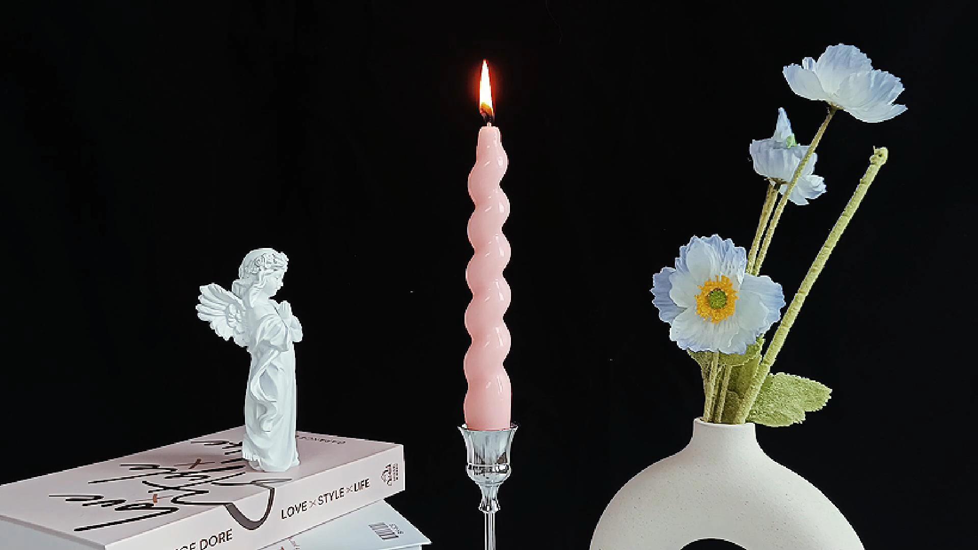 Image of Spiral Taper Candle Milk White Unscented Twisted Candlesticks 7.5 Inch Smokeless Short Candle Stick for Wedding Dinner Decor Creative Gift 2PCS