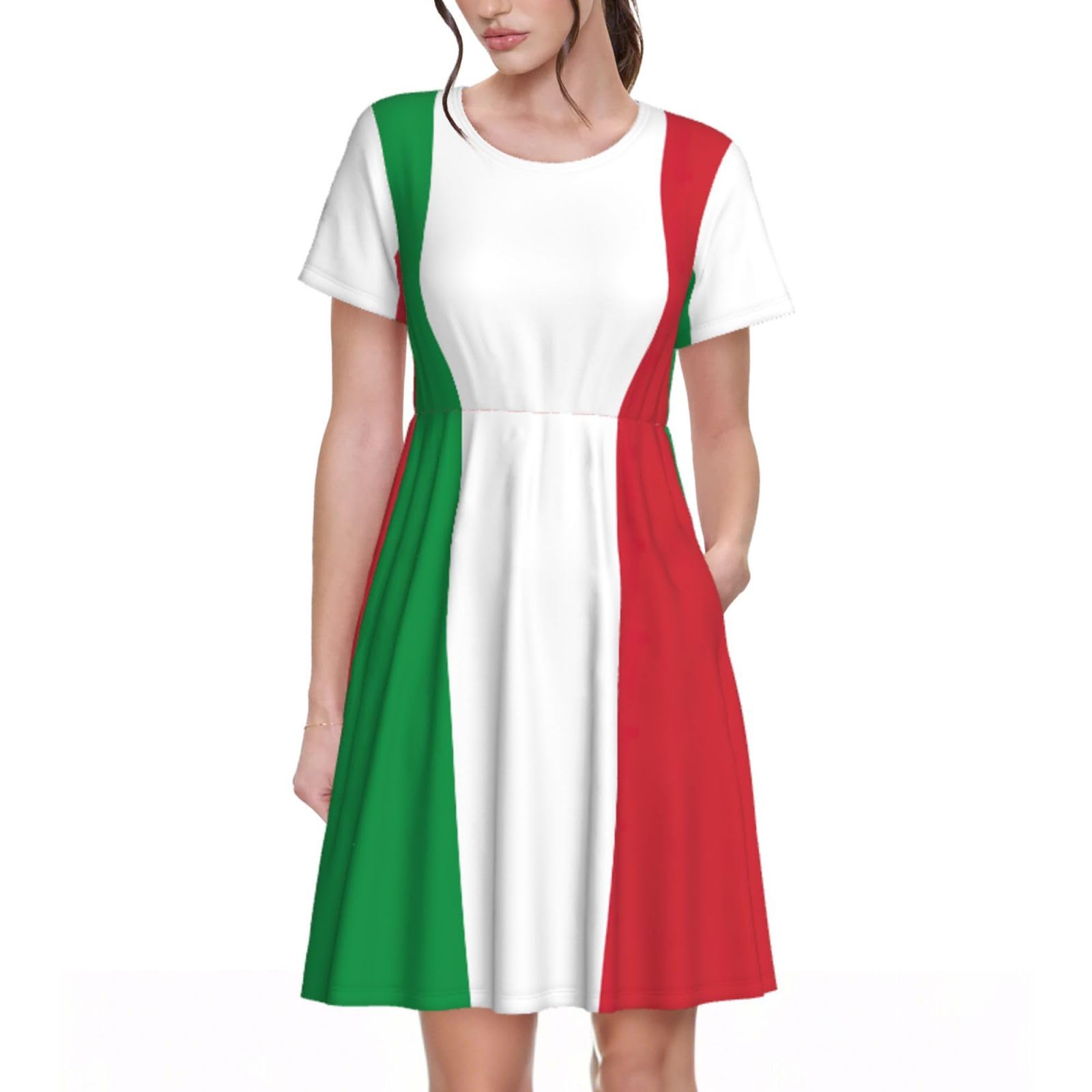Italian Flag Womens Summer Dress Casual Swing Short Sleeve Sundresses Beach A-Line Shift Dress with Pockets Black