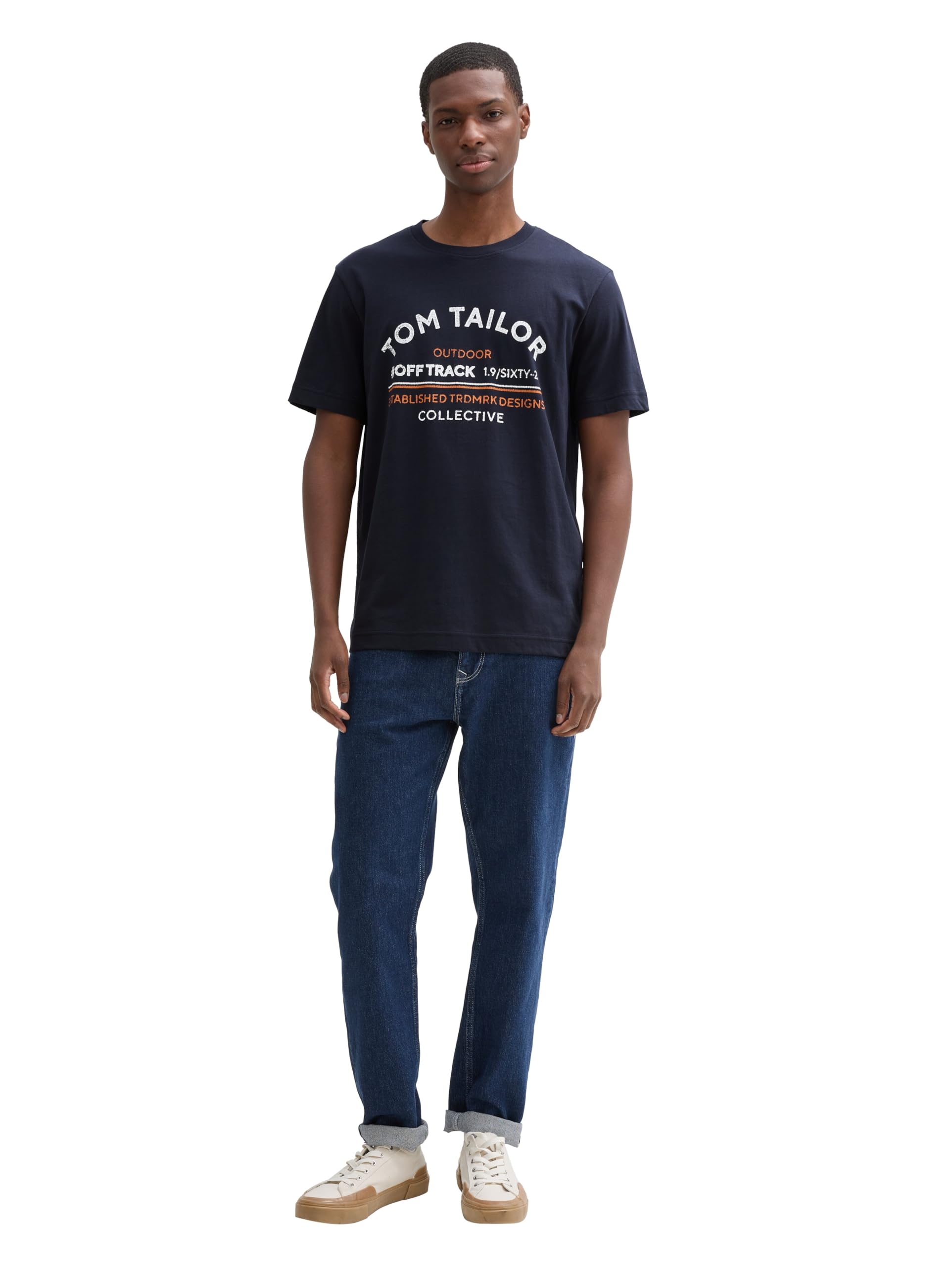 TOM TAILOR Herren T-Shirt mit Logo-Print aus Baumwolle, 10668 - Sky Captain Blue, M – Ansicht 2