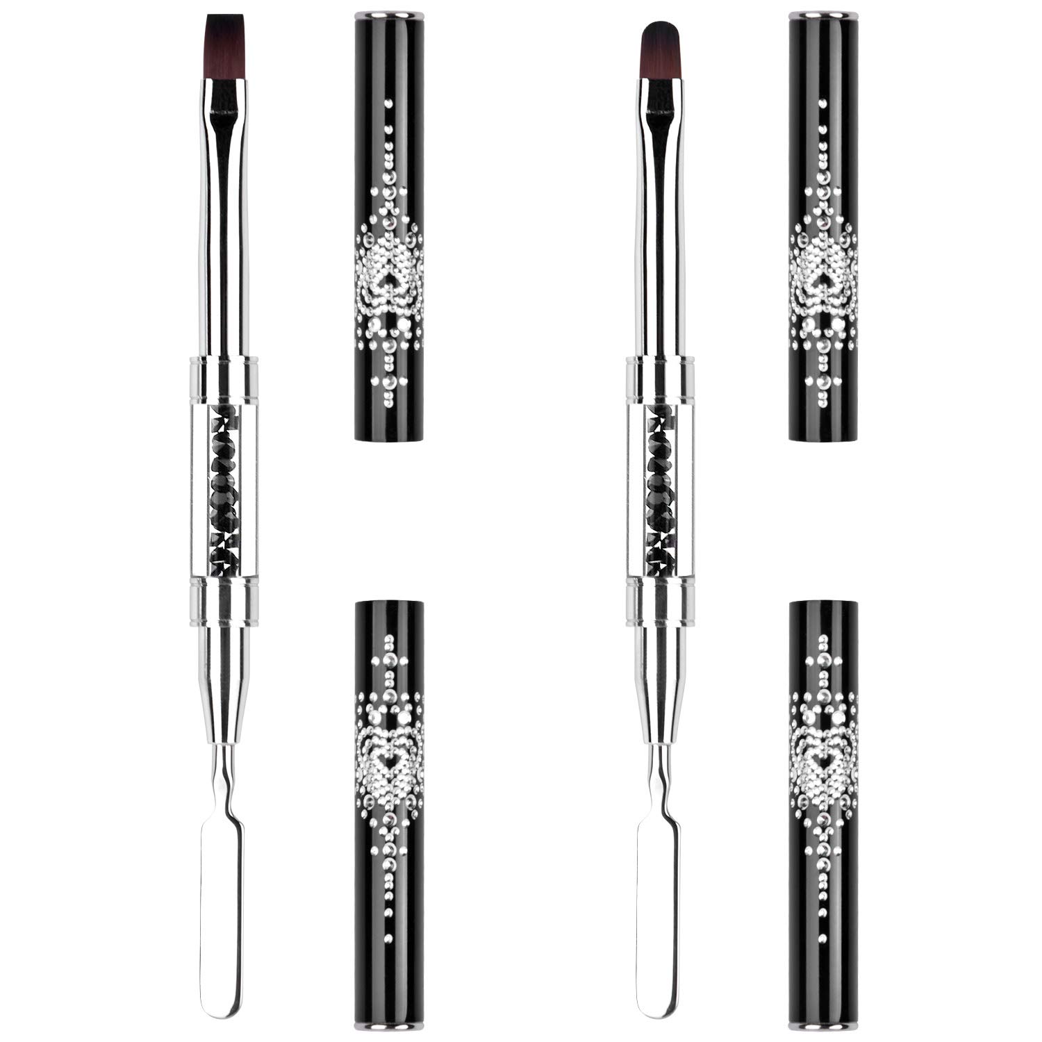 2Pcs Polygel Nail Brush & Picker Dual-ended Builder Gel Nail Brushes Black