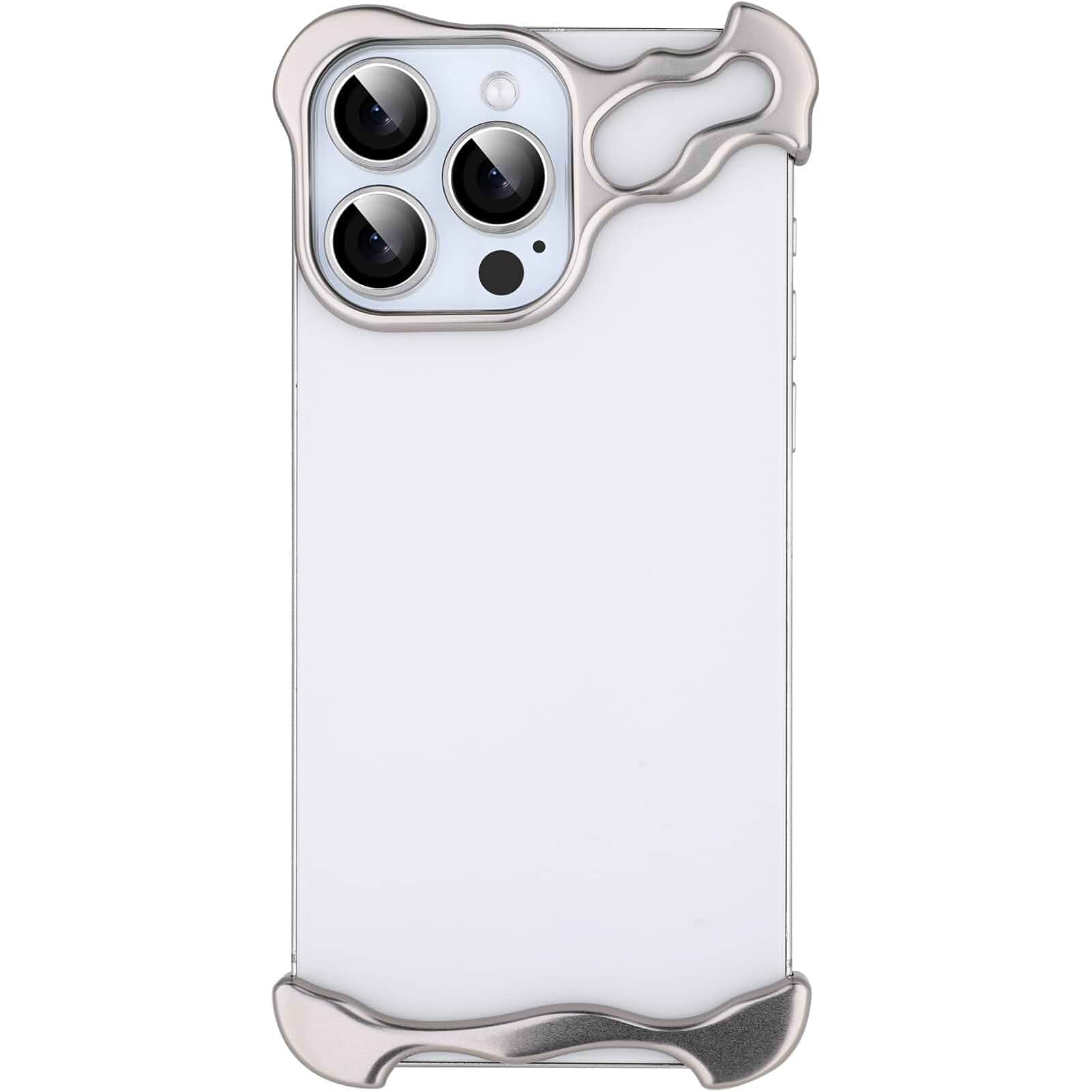 Frameless Phone Case Crafted for iPhone 14 Pro Max Silver Compatible with Lens Camera Protection, Metal Minimalist Design, Extremely Highlighting Personality