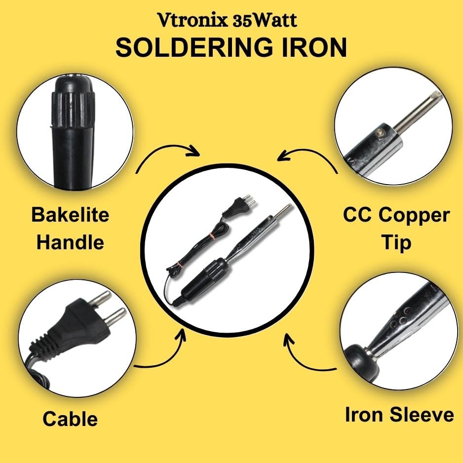 Image of Vtronix 35Watt Soldering Iron with Bakelite Handle for Precision Electronics Work | Soldering Machine for Home, Industrial & Electronics Workshop Reparing with Fast Heating & Heat Resistant Handle