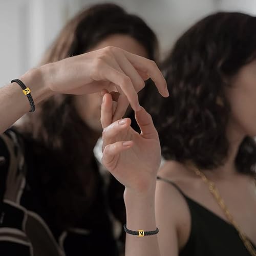 Miniatura 9 de VIBILIA Initial Bracelets for Women Men Teen Boys Girls Woven Rope Braided Letter Bracelet Gold 26 Alphabet Handmade Adjustable Black String