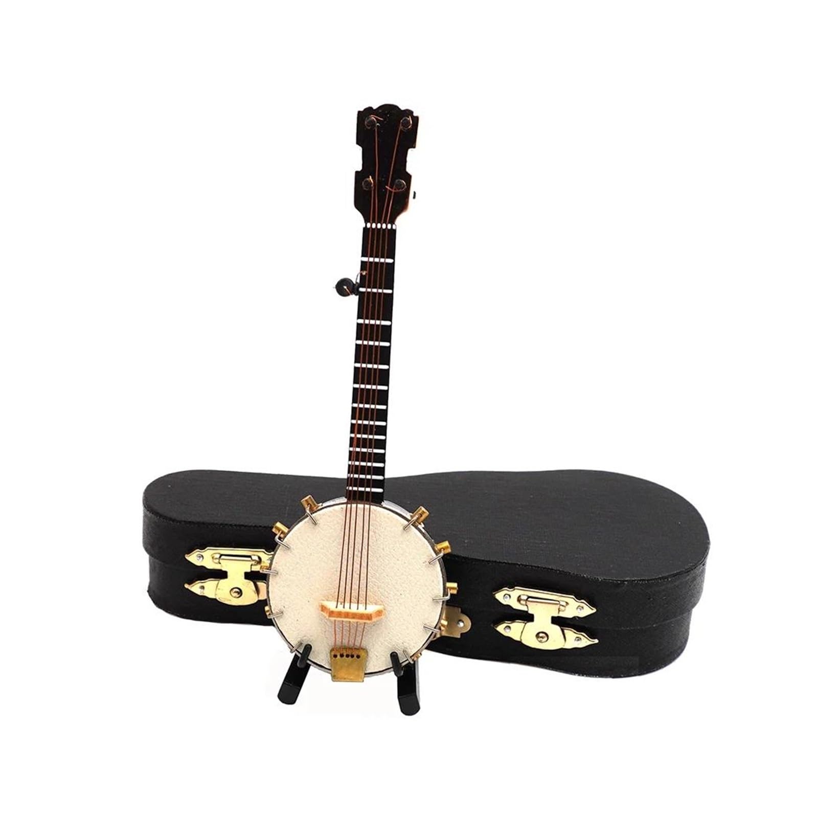 Mini Instrumento Musical Decoración Modelo De Banjo De Madera En Miniatura con Estuche De Soporte, Miniaccesorios para Instrumentos Musicales, Decoración