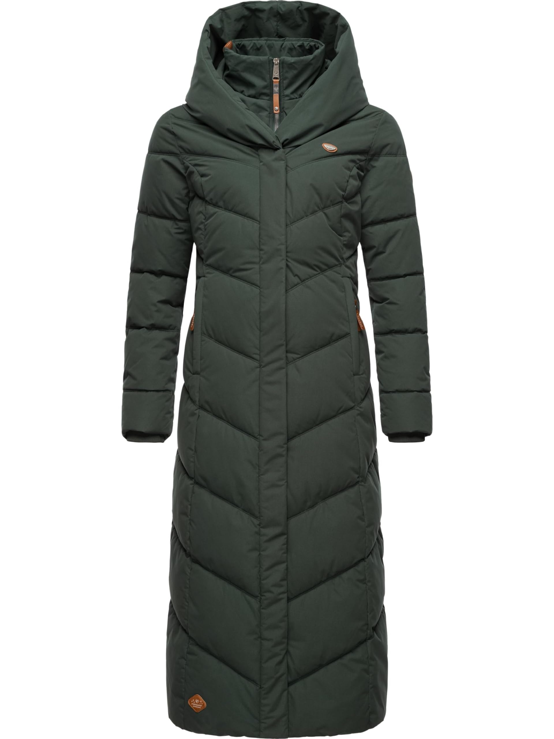 Ragwear Natalka Extralong Women's Winter Coat Warm Quilted Coat Extra Long with Hood XS-6XL, dunkelgrün, XS