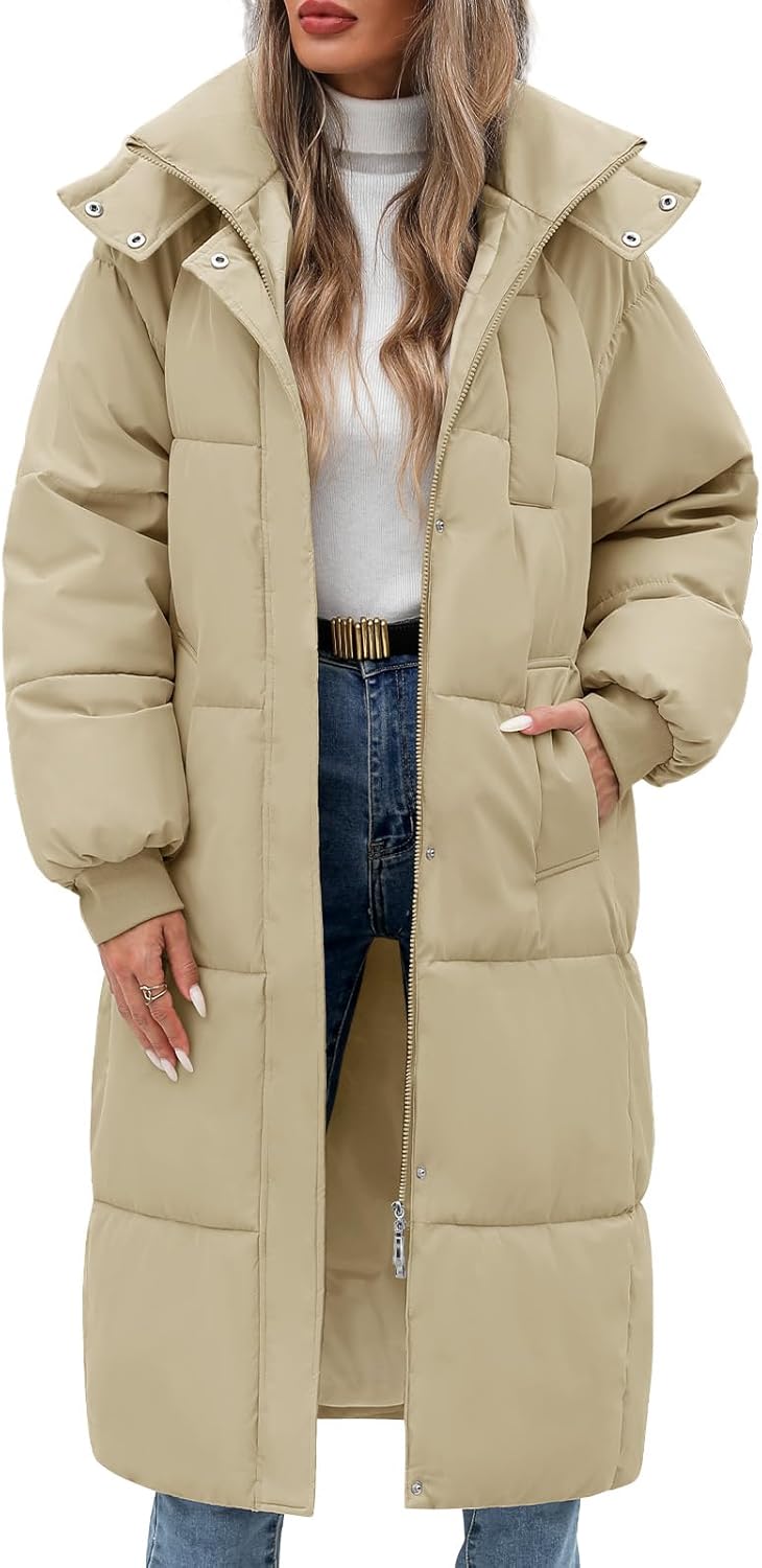 Women's Long Puffer Coat - Warm Winter Quilted Jacket Full Length Zip Up Down Coat Thickened Puffy Parka with Hood - Image 9