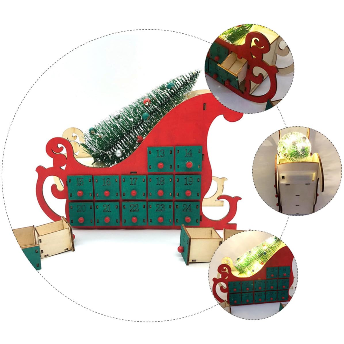 Toyvian 2 Piezas Calendario de Adviento de Madera Reutilizable 24 Días