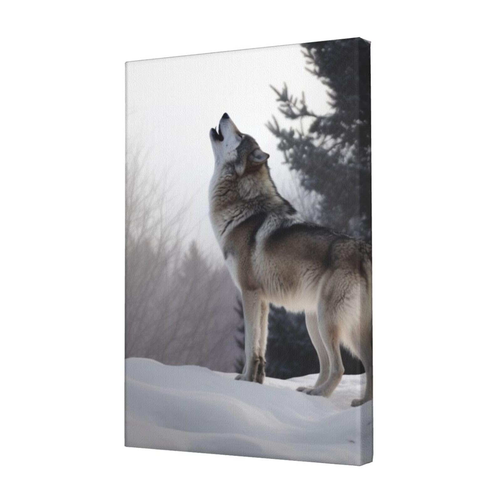 KLOPH howling wolf Canvas Wall Art for Living Room 12"x18" Modern Artwork Painting for Bathroom Hanging Canvas Prints Aesthetic Wallart for Bedroom Kitchen Office Wall Decor