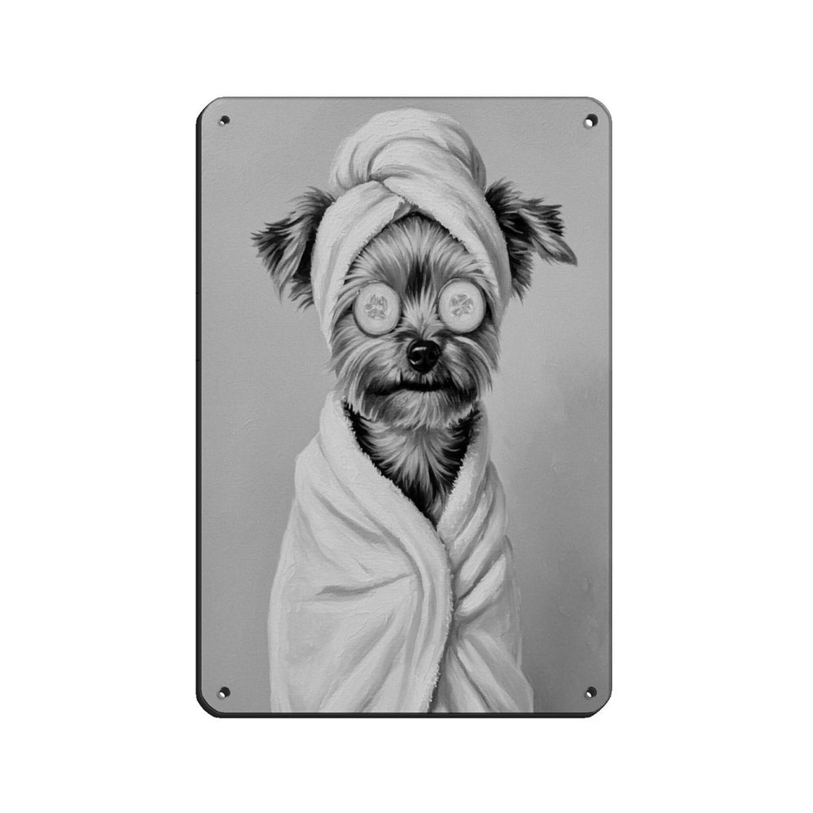 Bathroom Spa Art, Yorkie Dog Tin Sign Vintage Metal Pub Club Cafe Bar Home Wall Art Decoration Poster Retro 8x12inch(20x30cm)