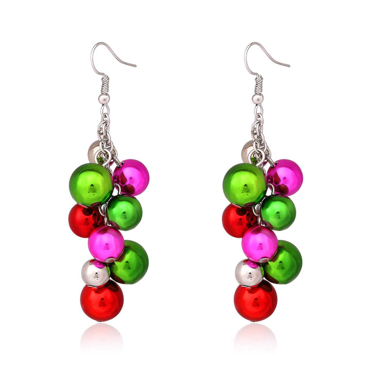 Christmas Colorful Beaded Ball Cluster Dangle Earrings Holiday Present X-Mas Party Drop Earrings Gifts for Women