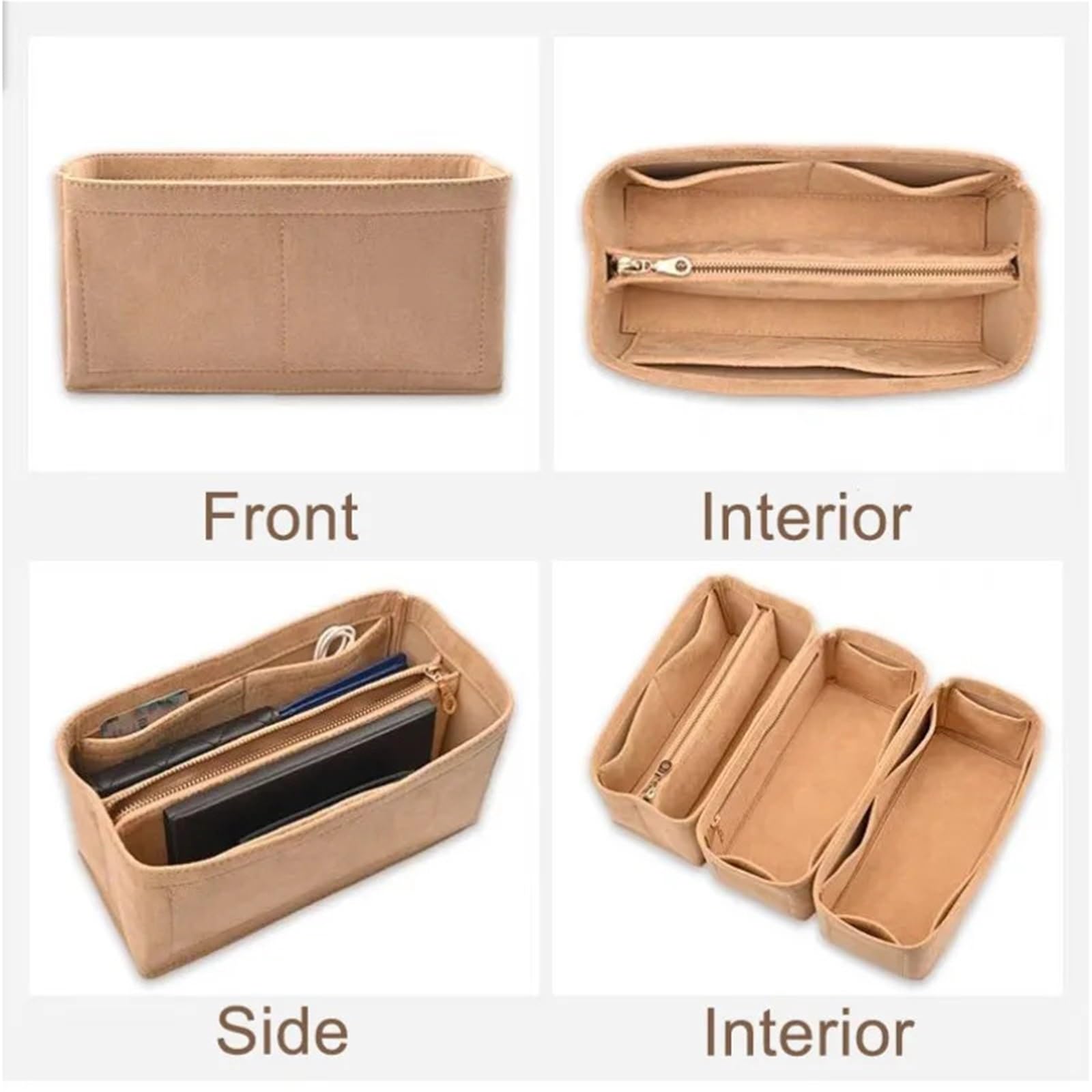 Organizador de bolso de fieltro Inserto organizador de bolsas for 25 30 35 bolsos Material terciopelo soporte cosmético almacenamiento interior(25 grey simple,5 pieces)