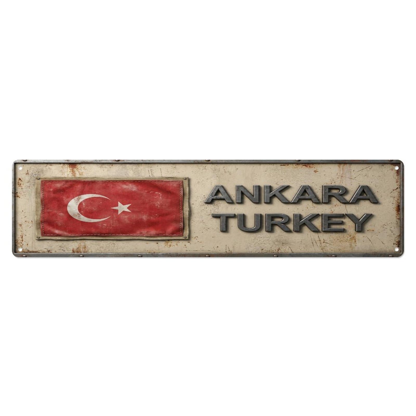Okahys 4X16inch(10X40cm) Vintage Ankara Turkey Flag Decor Rustic Travel Metal Tin Sign