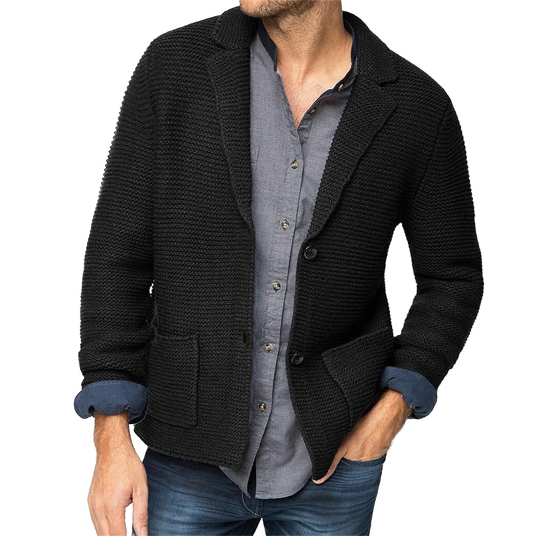 Wekumgy Men's Black Cotton Shawl Collar Cardigan Sweater Button Front Casual Knitwear Knit Cardigan Sweaters