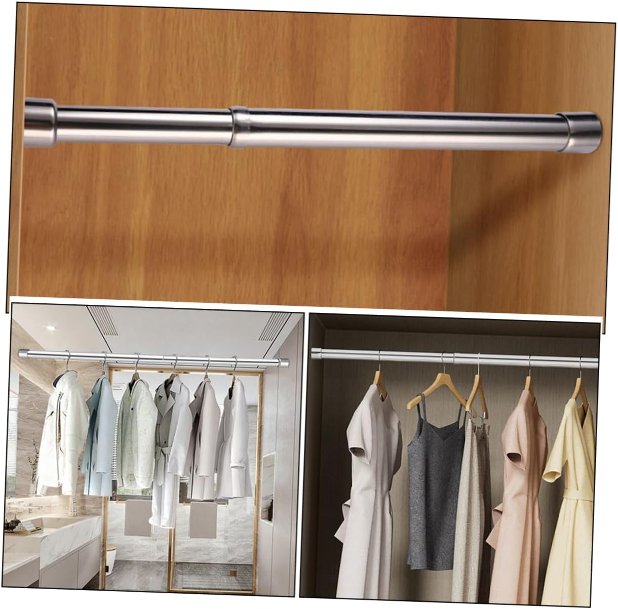 Adjustable Telescopic Closet Pole Stainless Steel Hanging Rod for Wardrobe Expandable Clothes Rod for Efficient Space Utilization Bathroom Bedroom and Closet