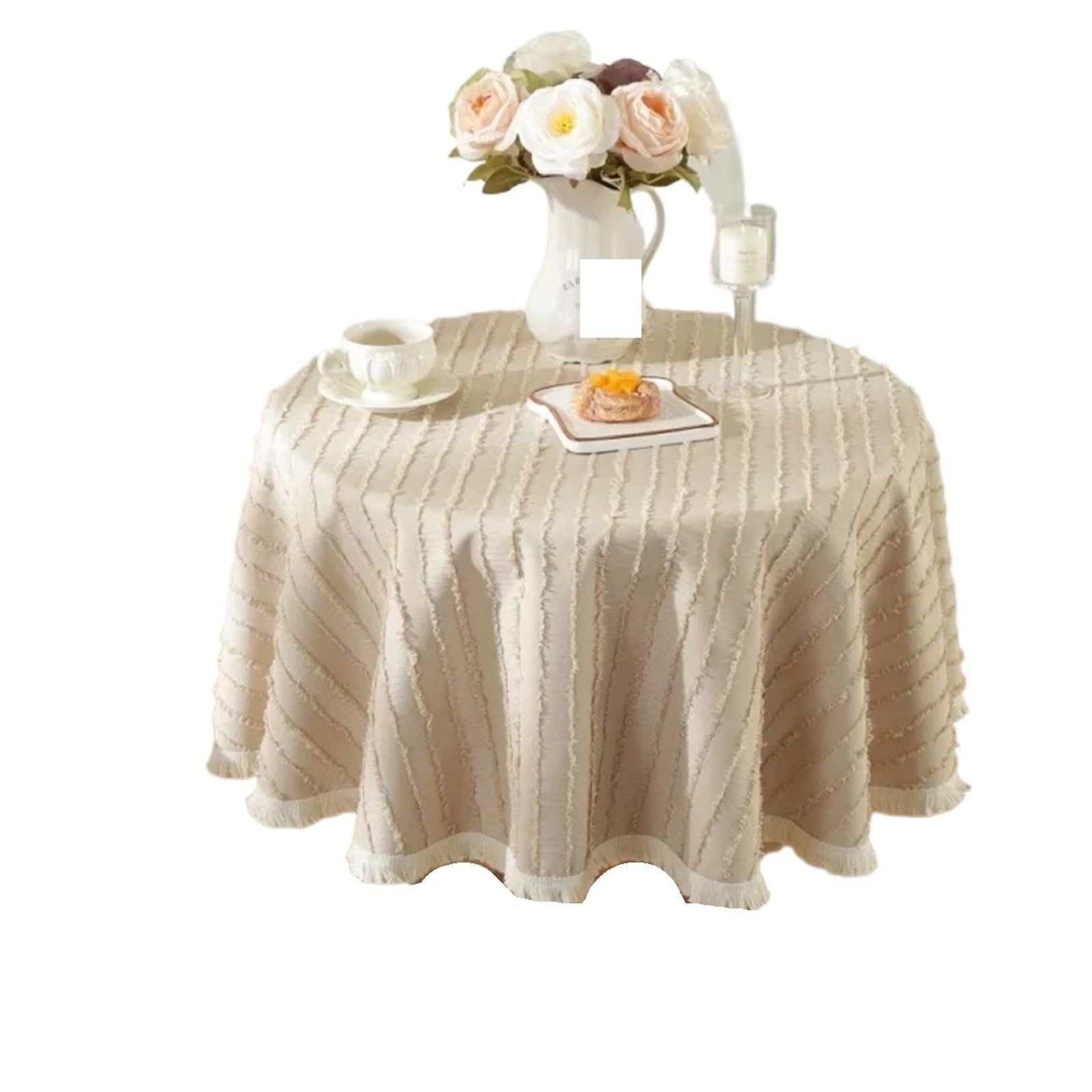 ZHSOAO Three-dimensional Flower Cut Tassels Round Tablecloth Table Cloths Cover Home Wedding Decor for Cafe(Beige,Diameter 120cm)