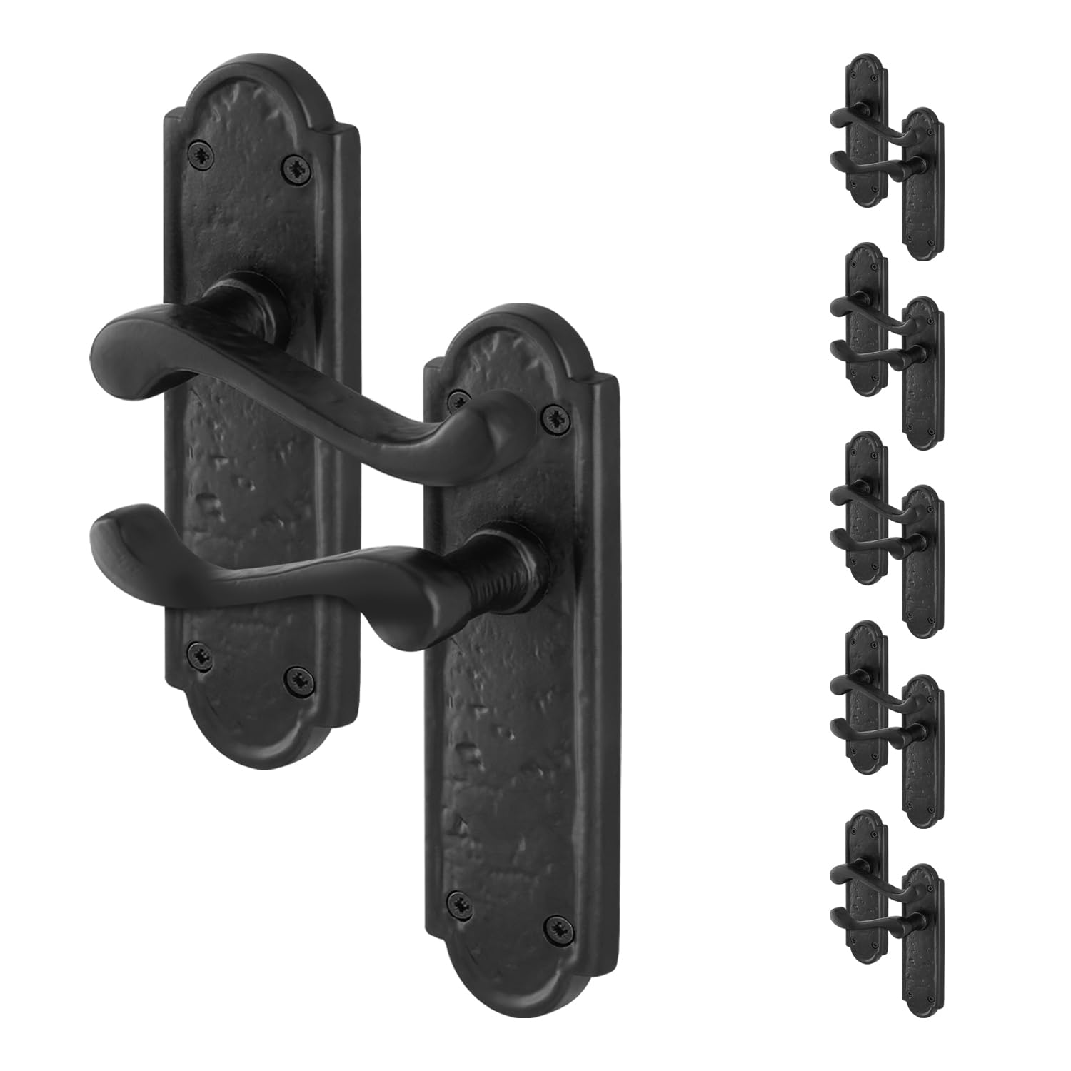 EAI Black Door Handles, 6 Pairs on Backplate - Alton