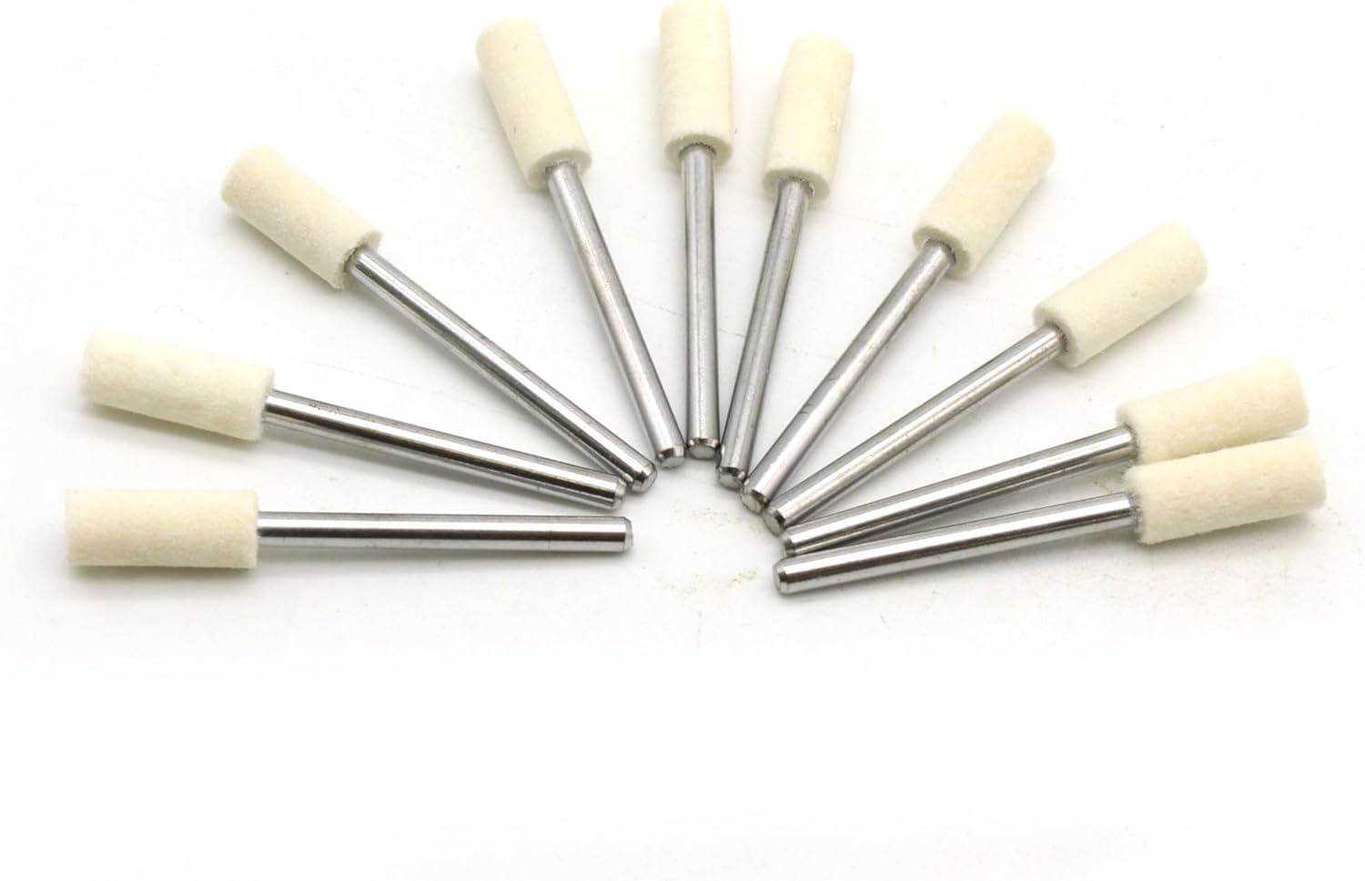 TEMO 10 pc Felt Burrs Wool Bob Polishing Grinding #1 Cylinder 1/4 Inch 6 mm with 1/8 Inch Shank for Dremel Rotary Tools