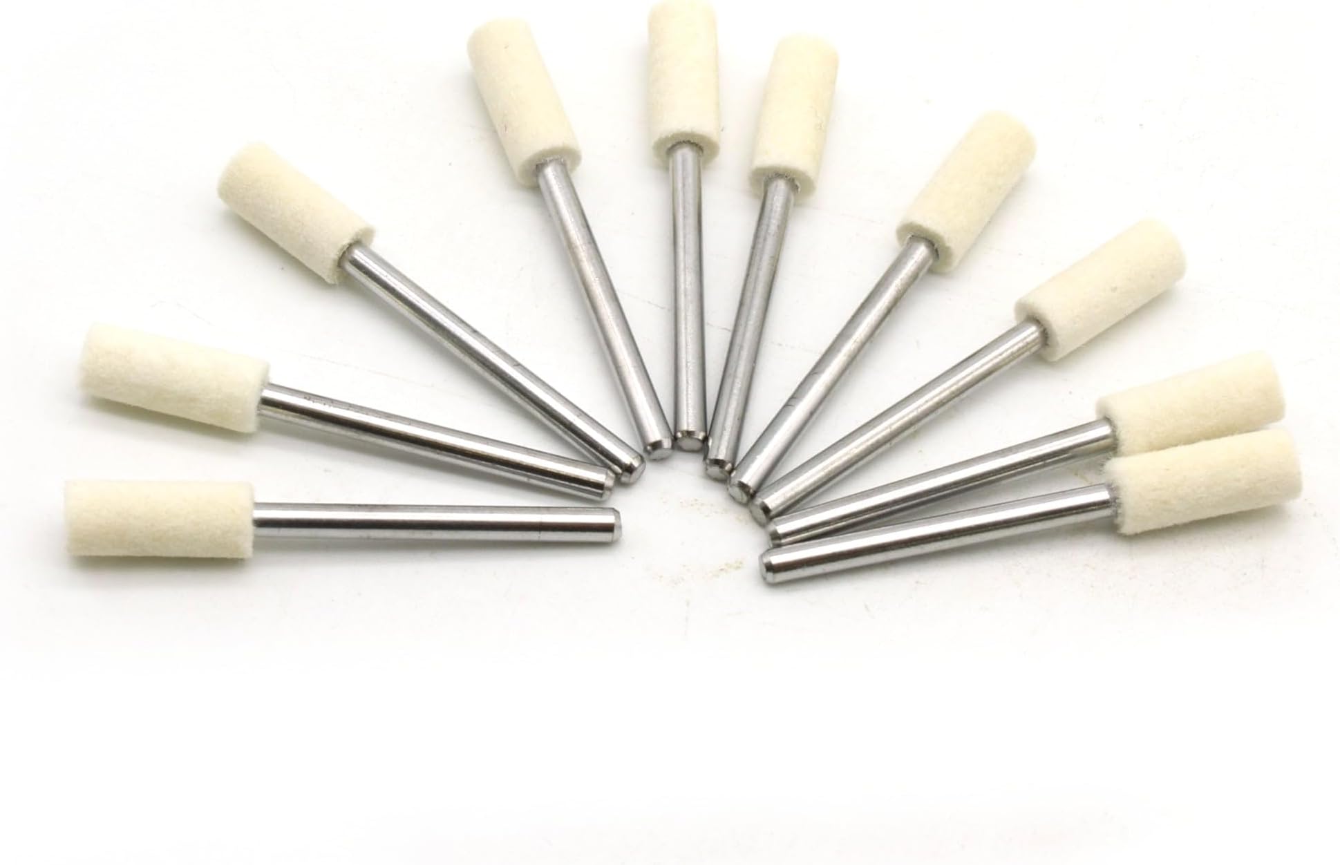 TEMO 10 pc Felt Burrs Wool Bob Polishing Grinding #1 Cylinder 1/4 Inch 6 mm with 1/8 Inch Shank for Dremel Rotary Tools