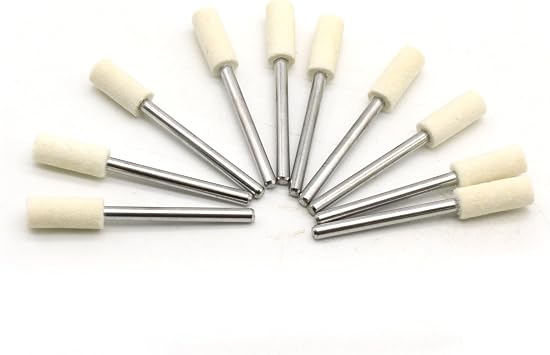 TEMO 10p 1/4" 6mm Cylinder Felt Burr Wool Bob Polishing for Dremel Rotary