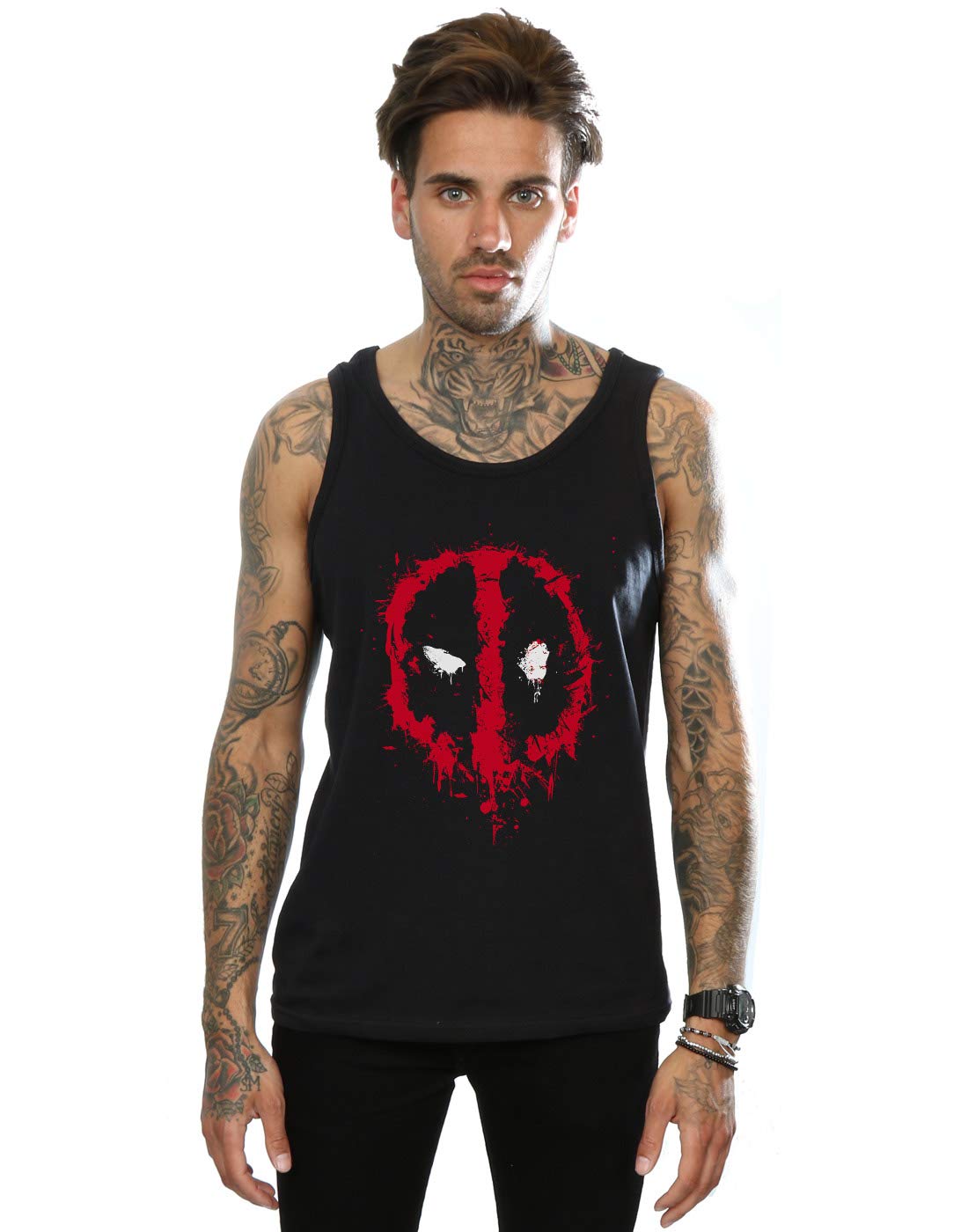 Absolute Cult Men's Black Marvel Deadpool Splat Face Vest Medium