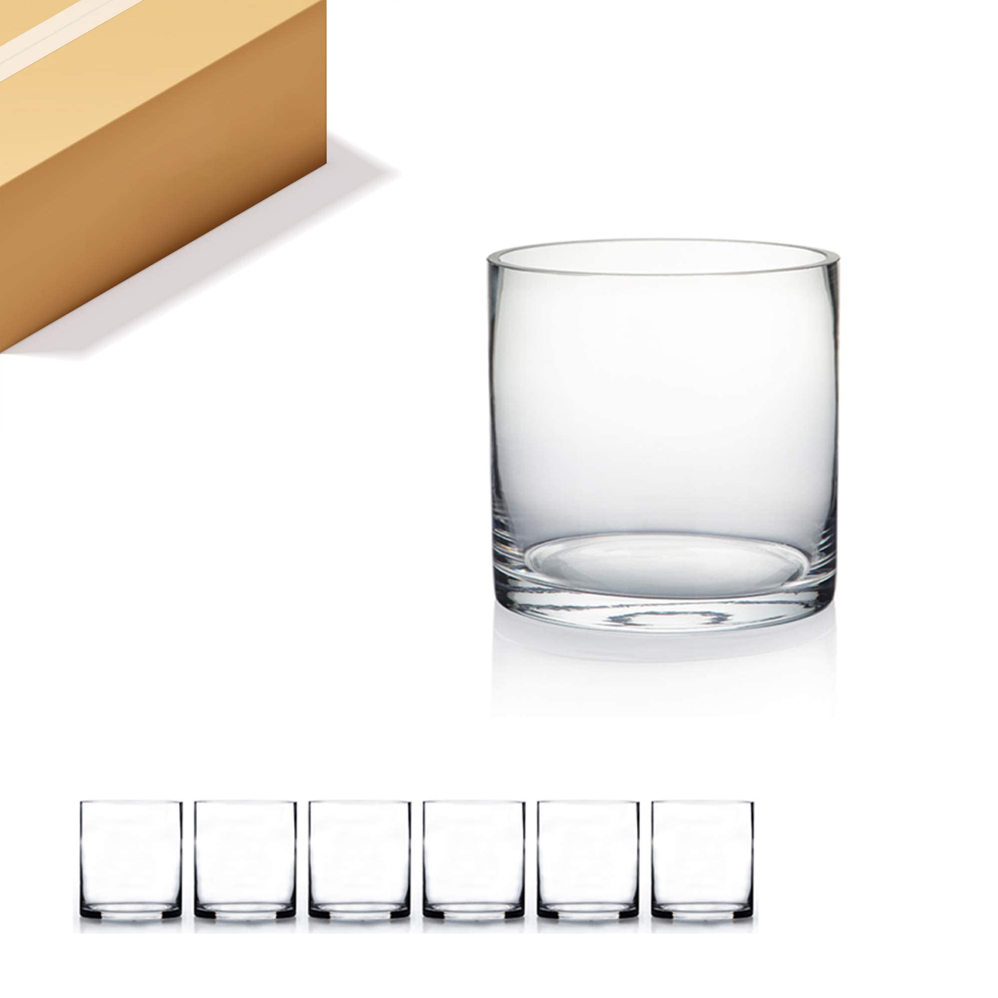 WGV Lot de 6 vases cylindriques en vrac, diamètre 12,7 cm, hauteur 12,7 cm, pot de fleurs en verre transparent, bougeoir flottant pour mariage, événement, décoration de maison, bureau