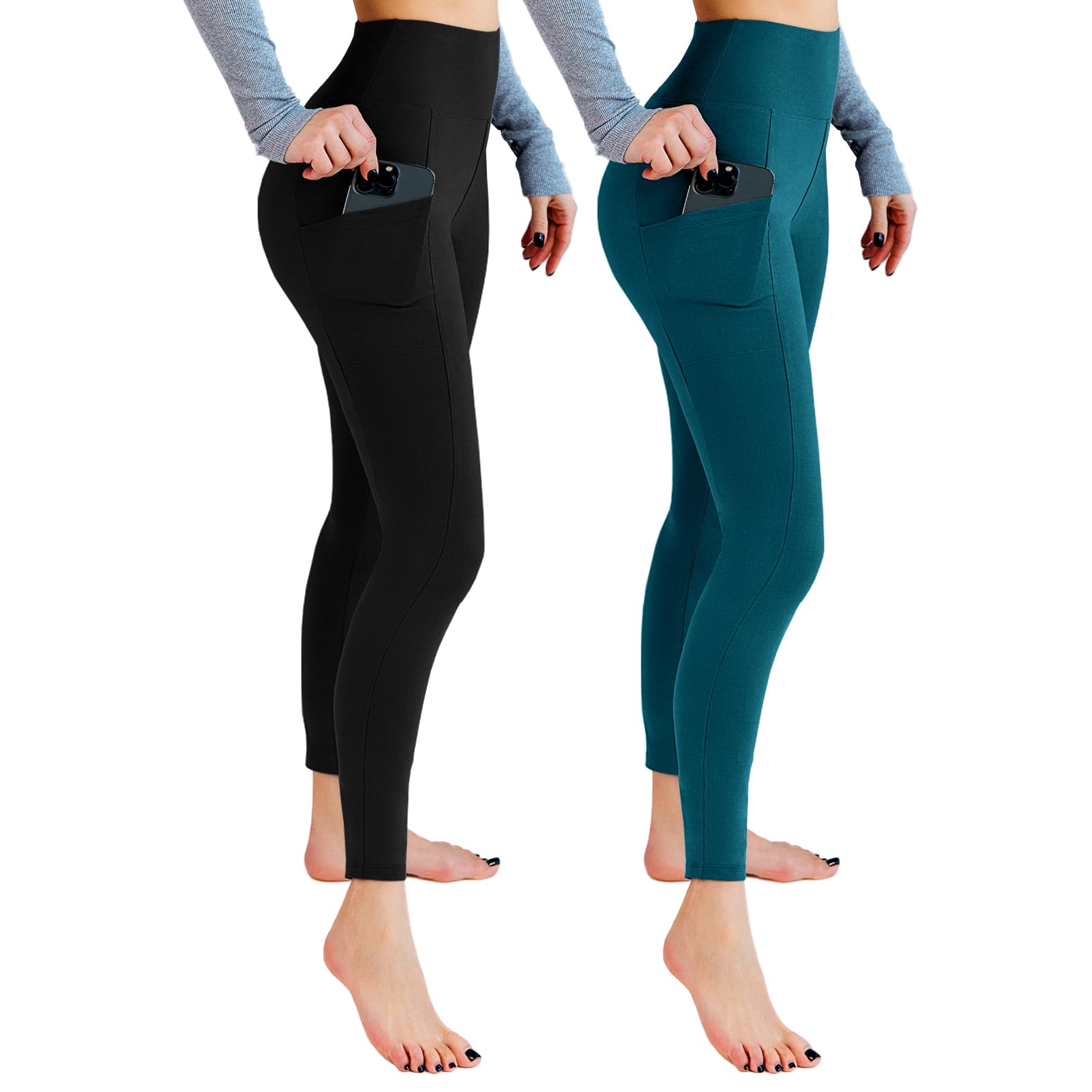 Leafigure 2er Pack Sport Leggings Damen High Waist Sporthose Damen Mit Taschen Gym Leggings Blickdicht für Sport Yoga