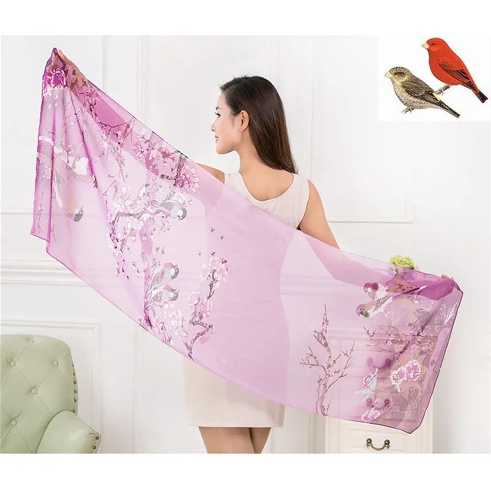 Bufanda ligera de gasa floral para mujer, con estampado de lirio largo y transparente para verano y playa