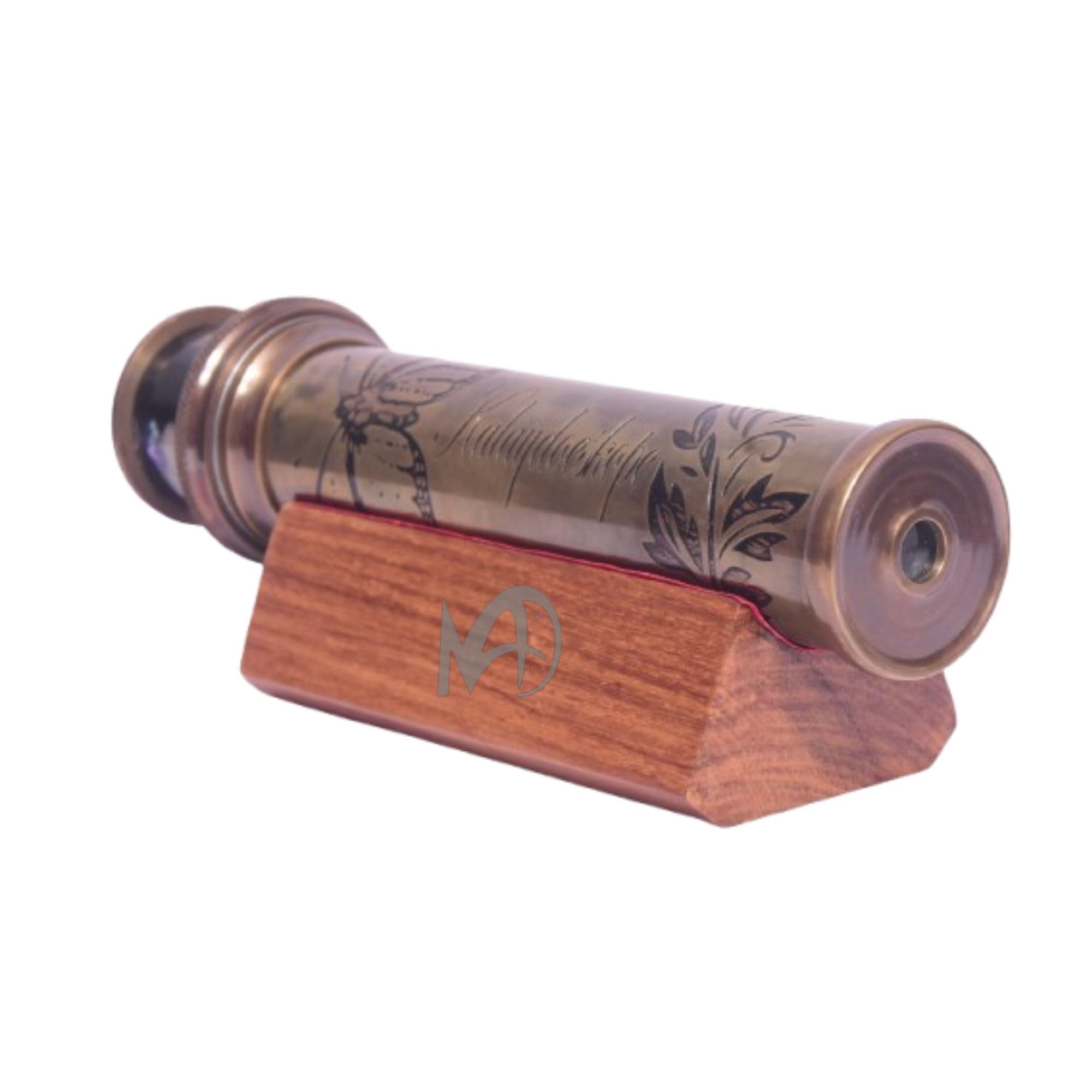 MA Kaléidoscope en laiton fabriqué à la main avec support en bois Instrument de science optique vintage – Outil d'apprentissage éducatif pour enfants et adultes – Cadeau de collection antique