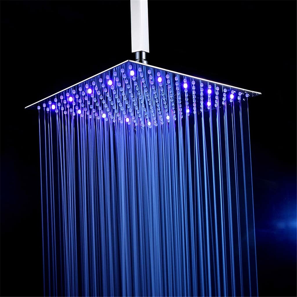 Kwadratowa głowica prysznicowa ze stali nierdzewnej zmieniająca kolor, chromowana deszczownica LED, generowanie przepływu wody (Onecolor 16 inch chrome)