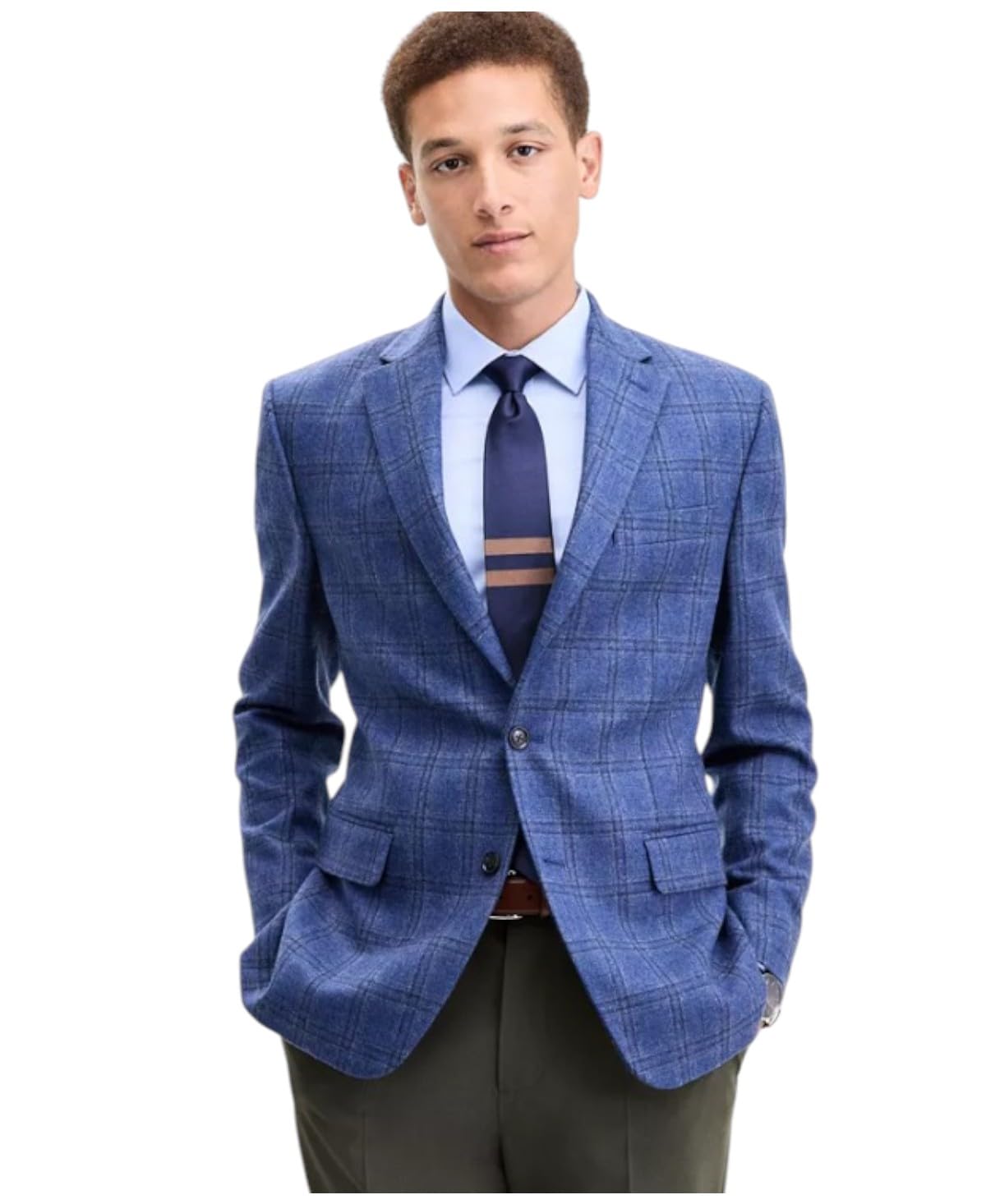 Mens Modern fit Sport Coat Blazer 40 R Blue Solid Stretch