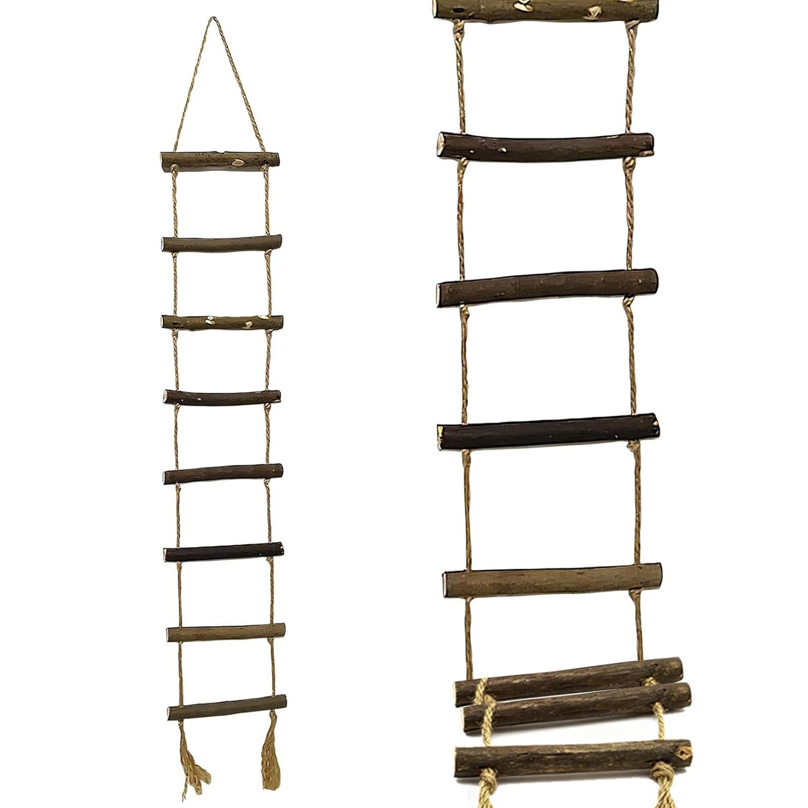 2 escaleras de madera natural tejida a mano con cuerda para colgar en la pared, para estantes, jardín, interior y exterior