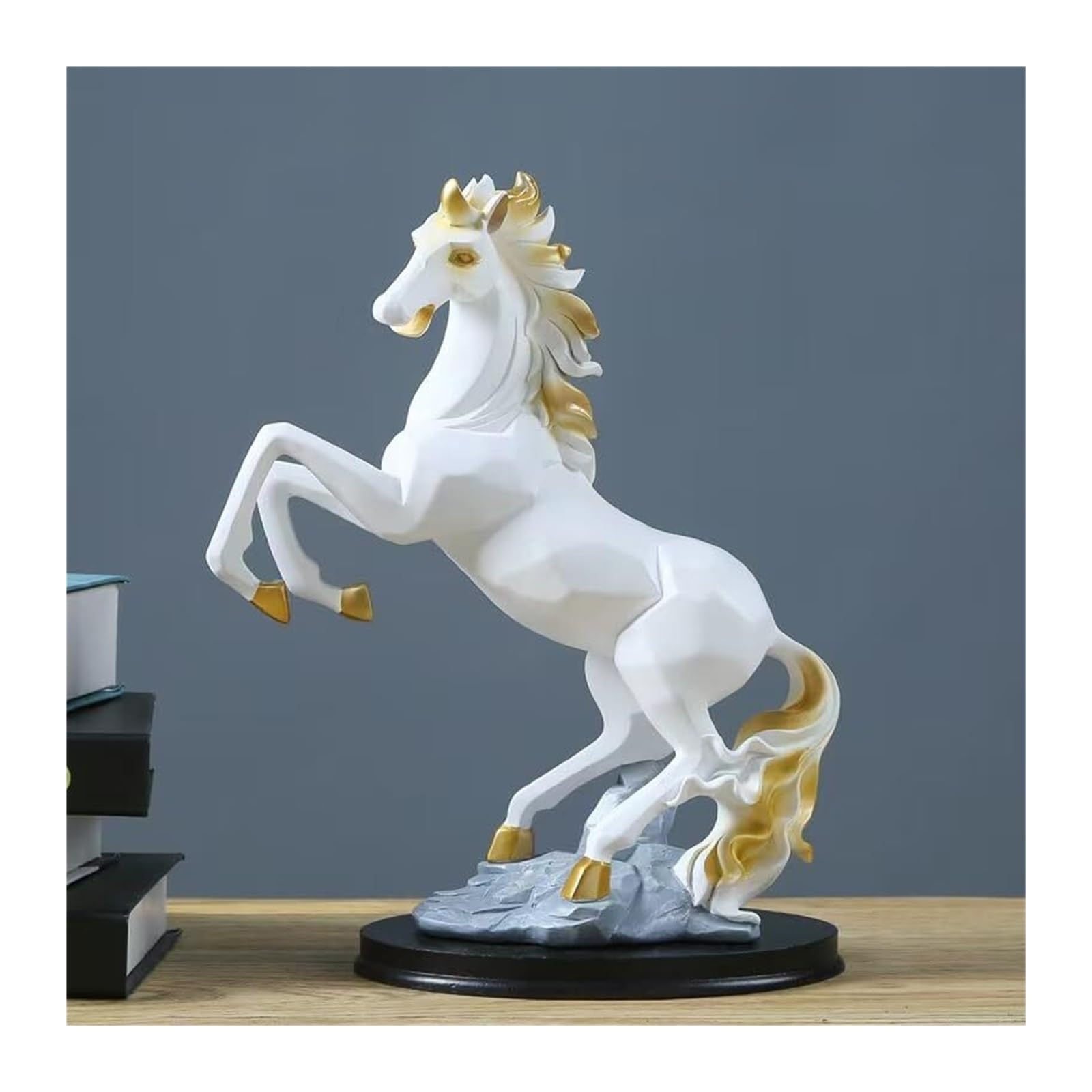 FriendshipHome Desk Figurines Creative Geometry Jumping Horse Figurine, Resin Sculpture, Home Decor with Black Base Home Décor Accents(White)