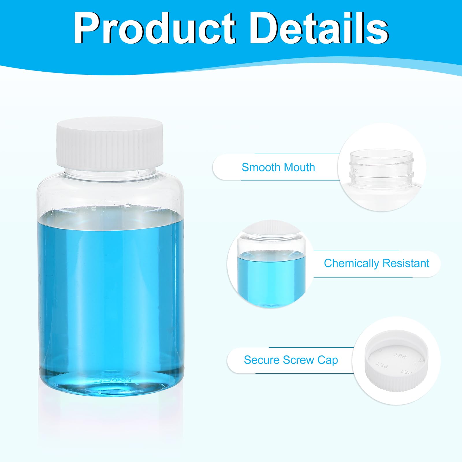 PATIKIL 20pz Boccette da 150ml per Reagenti, Bottiglie Tondo a Bocca Larga in Pet con Tappo a Vite per Acqua Laboratorio Sigillo Conservazione Campioni Solidi, Trasparente