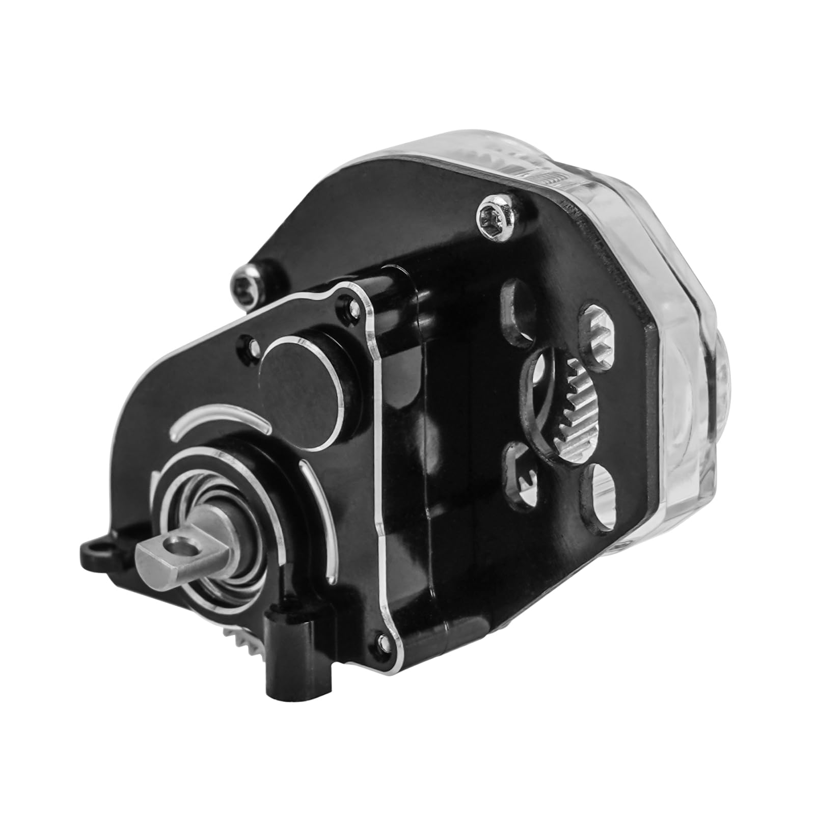 INJORA Aluminum Acrylic Transmission with 050 Brushed Motor 50T for 1/24 RC Crawler SCX24 Upgrade, Black - Image 2