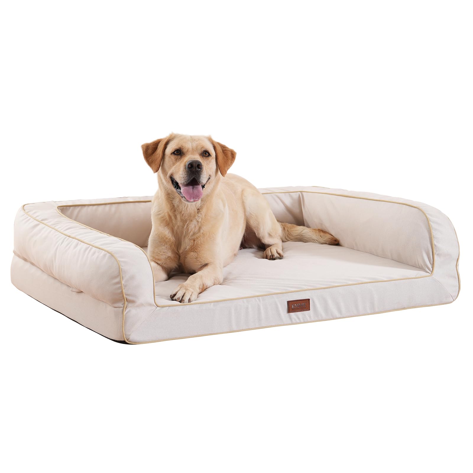 EMME Cuccia per cani di taglia grande, 111 x 86 x 25 cm, ortopedica XL, in memory foam, impermeabile, per cani di taglia grande, lavabile, con bordo, beige
