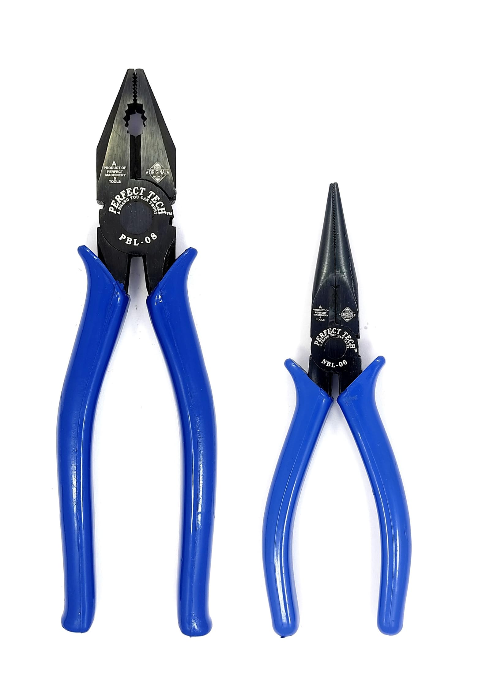 PERFECT TECH Combo 2 pcs Combination Cutting Plier 8 Inch | 6 Inch Long Nose Plier | Anti-Rust Properties For Gripping | Pliers Home Tool Kit | Holding & Cutting Wires | Hardware Tools (Black & Blue)