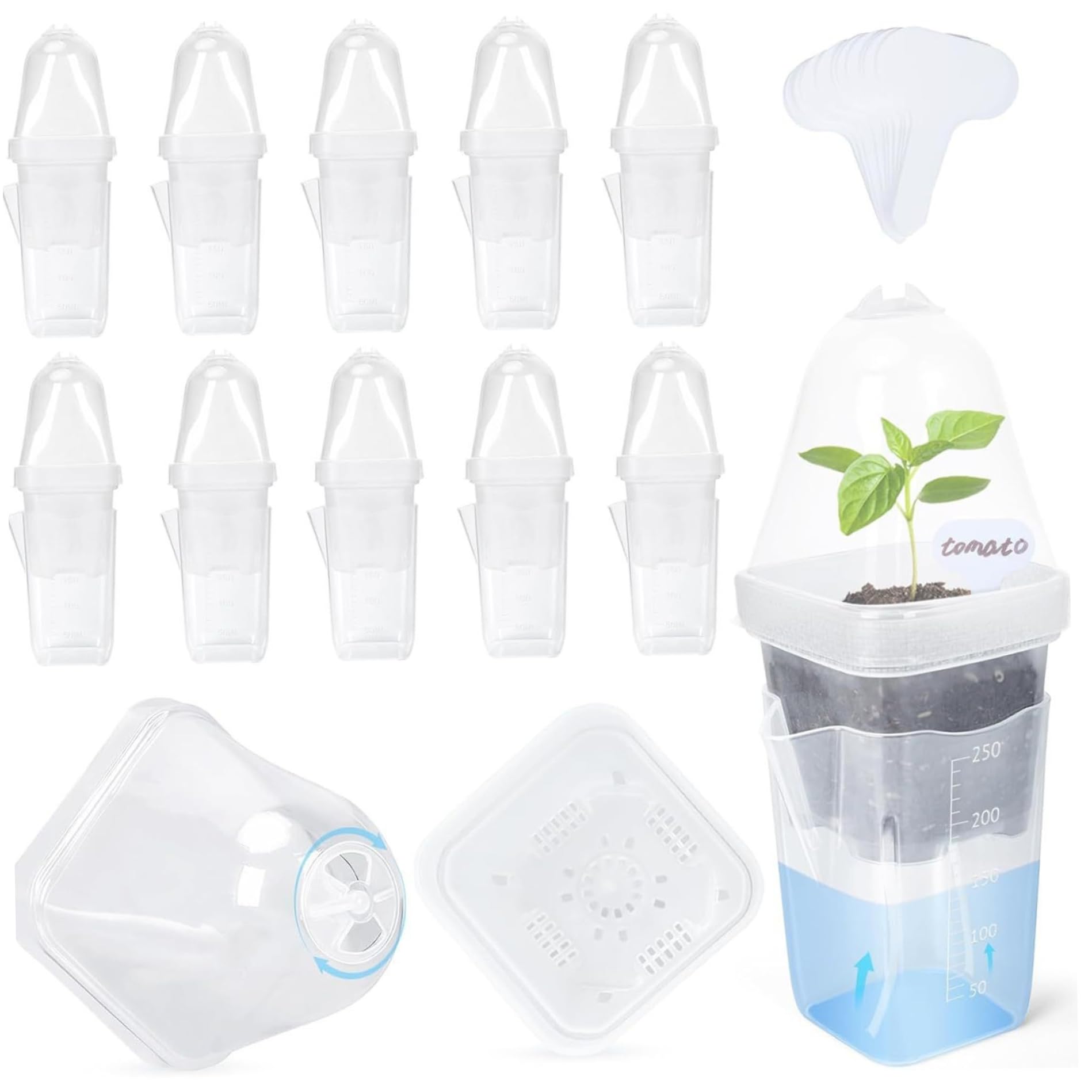 Neptuiby Self Watering Pots Self Watering Planter Clear Nursery Pots with Drainage Automatic Plant System with Humidity Domes & Wicks for Seedlings Succulents