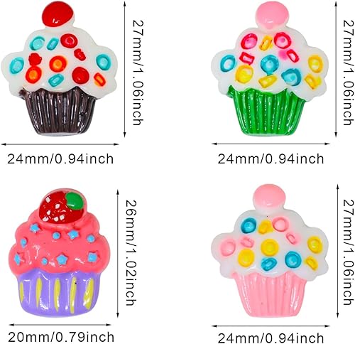 Miniatura 2 de Honbay 24 dijes para cupcakes, postres, slime, temática alimentaria, cabujones de resina con parte trasera plana, bonitos adornos para accesorios