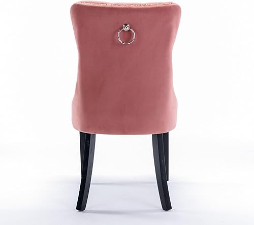 Miniatura 5 de Silla de comedor tapizada de terciopelo con respaldo copetudo y patas de madera, silla auxiliar moderna decoración de remaches, para comedor,