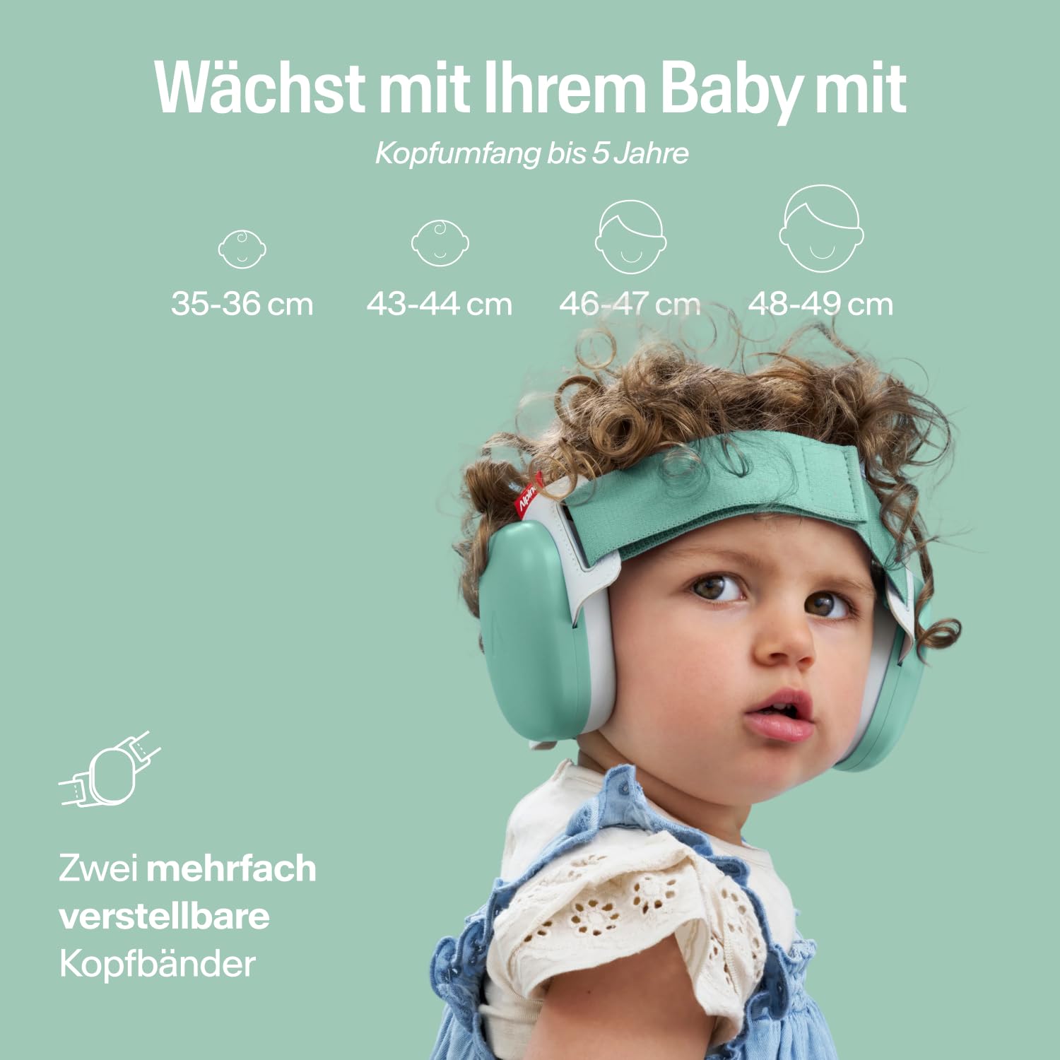 Alpine Muffy Baby Comfort Gehörschutz für Babys & Kleinkinder Getestet in Deutschland Kopfband Verstellbar Grün