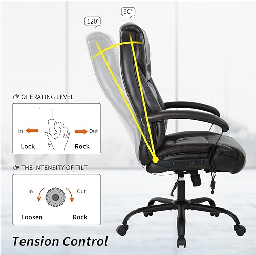 Miniatura 7 de Silla de oficina grande y alta para personas pesadas, 500 libras, silla de computadora de piel sintética, silla de escritorio de masaje, silla
