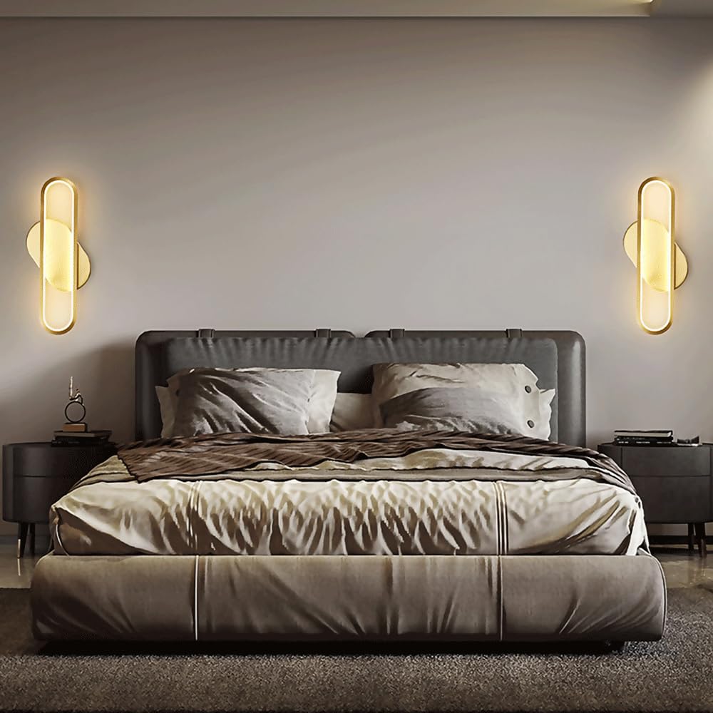Applique murale en laiton à LED, applique murale à anneau en cuivre avec abat-jour en acrylique blanc, appliques murales de chevet, appliques murales minimalistes modernes pour chambre à coucher, coul