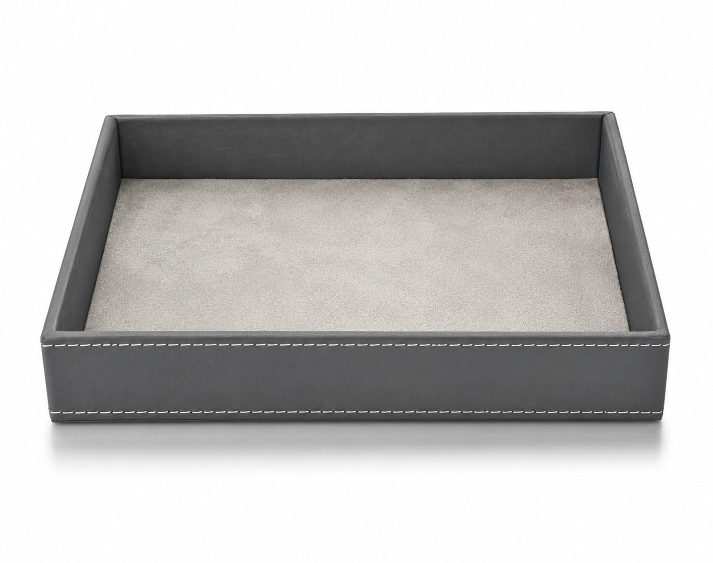 Primuim Leather Desk Organiser Tray, Faux Leather, 10 x 08 x 1.5 inch, Decorative Stitching Detail, Modern Professional Faux Rectangular Leather Serving Tray(Grey)-picture-17