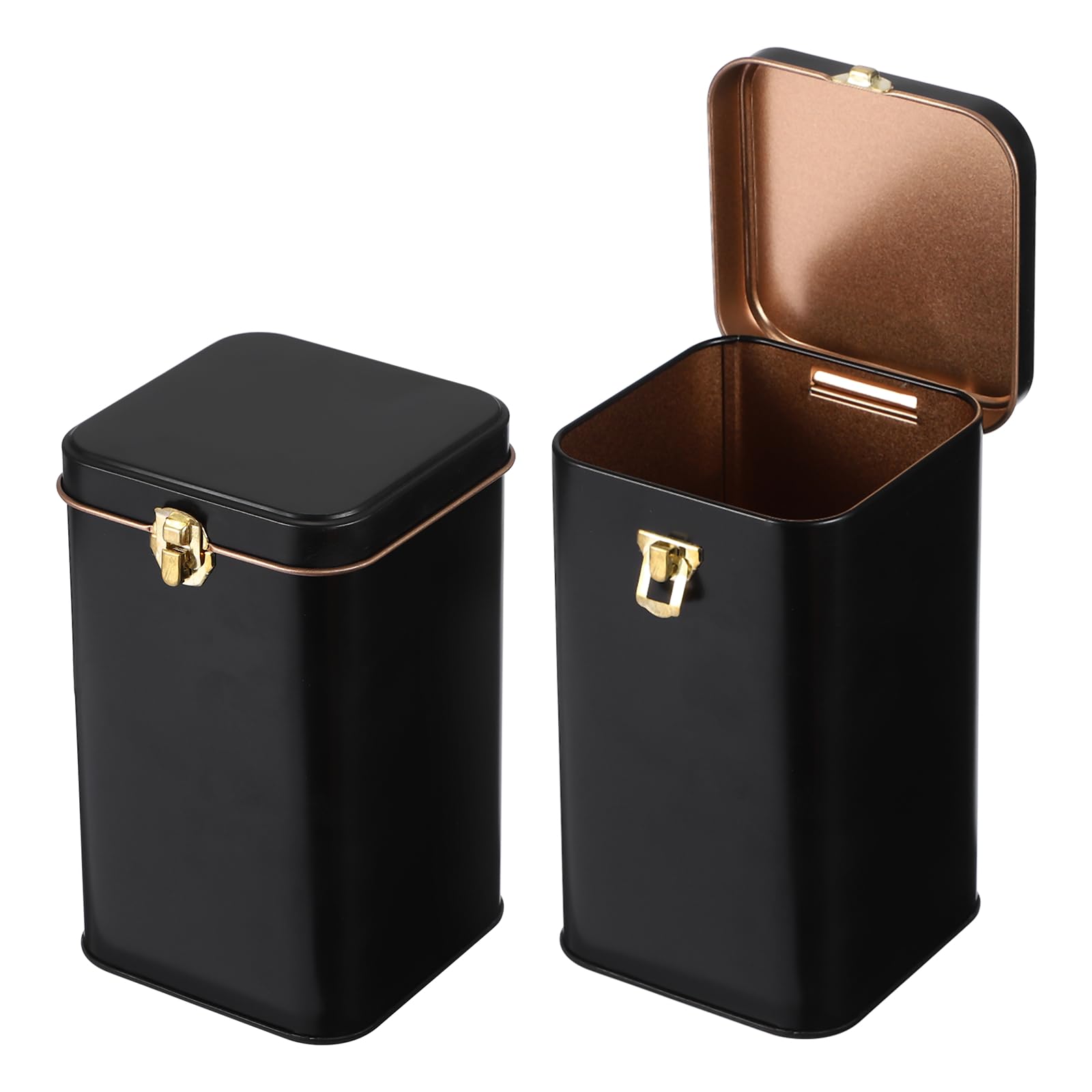 sourcing map 2 Pcs Square Tin Can, Metal Empty Storage Container Tinplate Tea Canister with Lid for Treats Gifts Favors Loose Tea Coffee Crafts Cookies(85x85x140mm, Black)
