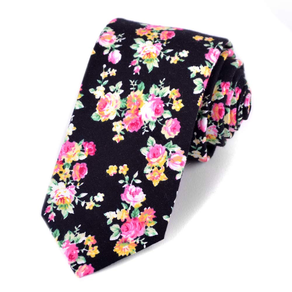 Parquet Mens Floral Tie | Cotton Printed Skinny Necktie for Wedding | Spring &amp; Summer